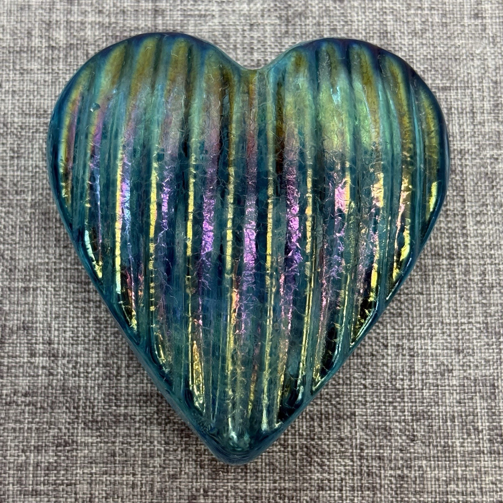 Robert Held Art Glass RHAG Blue Iridescent Striped Heart Paperweight 2.5”