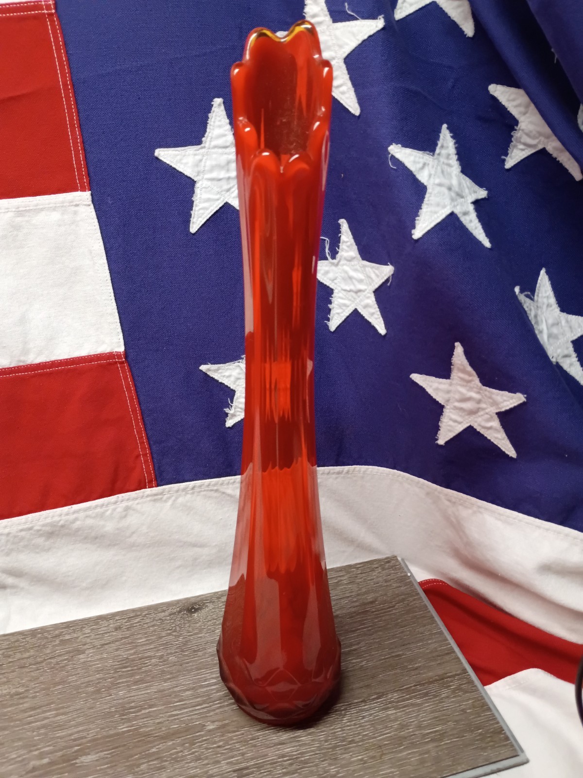 Vintage MCM LE Smith Ribbed Swung Vase 15 1/4 In Lava Orange Tip Glow 🔥🔥💥