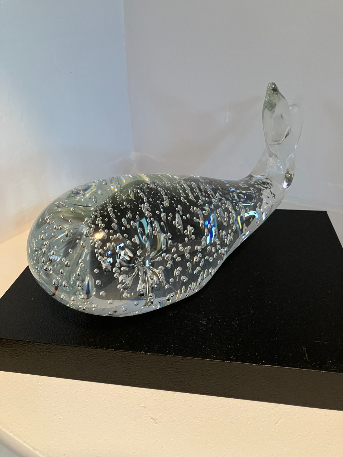Large Art Glass Whale Controlled Bubbles 11.5″ Ex Cond