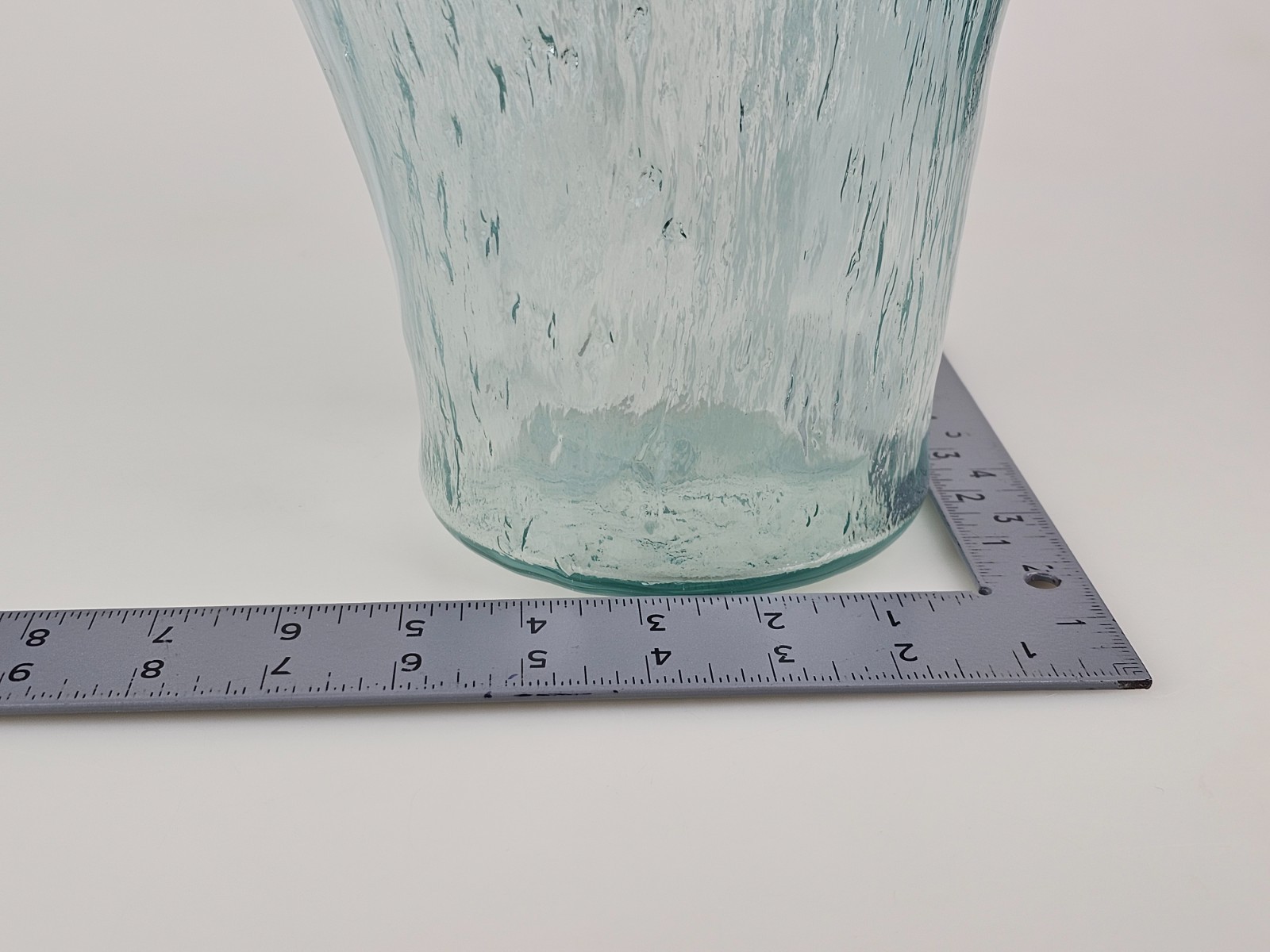 Murero Glass Aqua & White Large Handkerchief Vase or Luxury Trash Bin Italy 11″