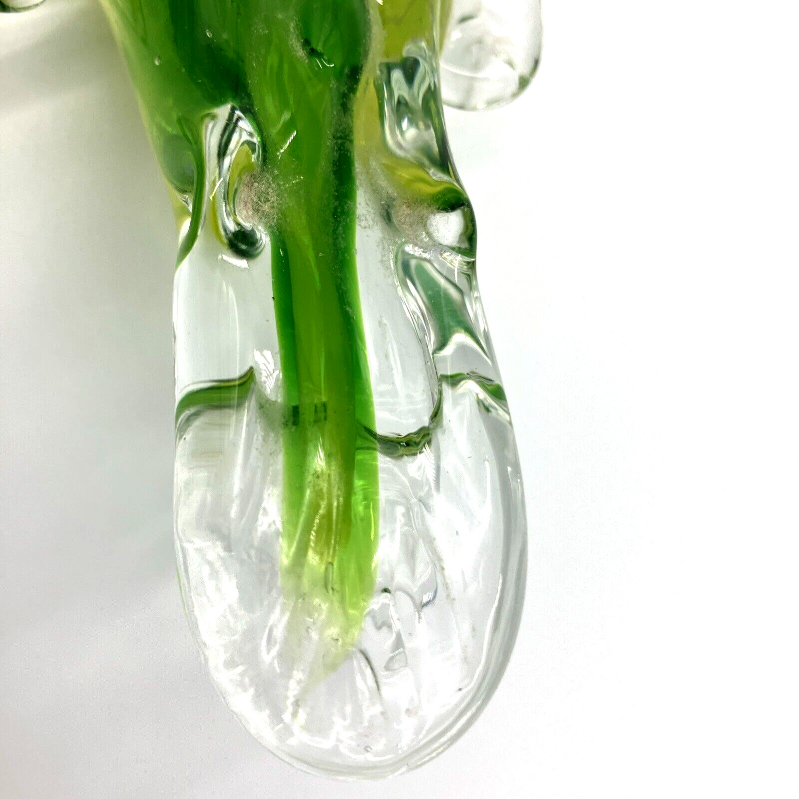 Crocodile Alligator Art Glass Figurine 8″ Long Hand Blown Green w Yellow w Clear