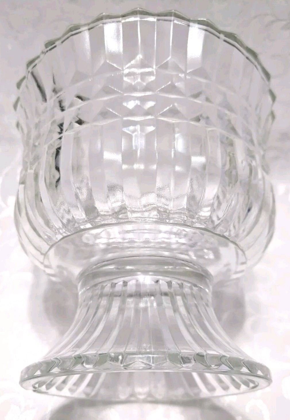 Vintage Clear FTDA 1986 Clear Glass Footed Compote Vase Heavy 5 5/8″H X 5 7/8″W