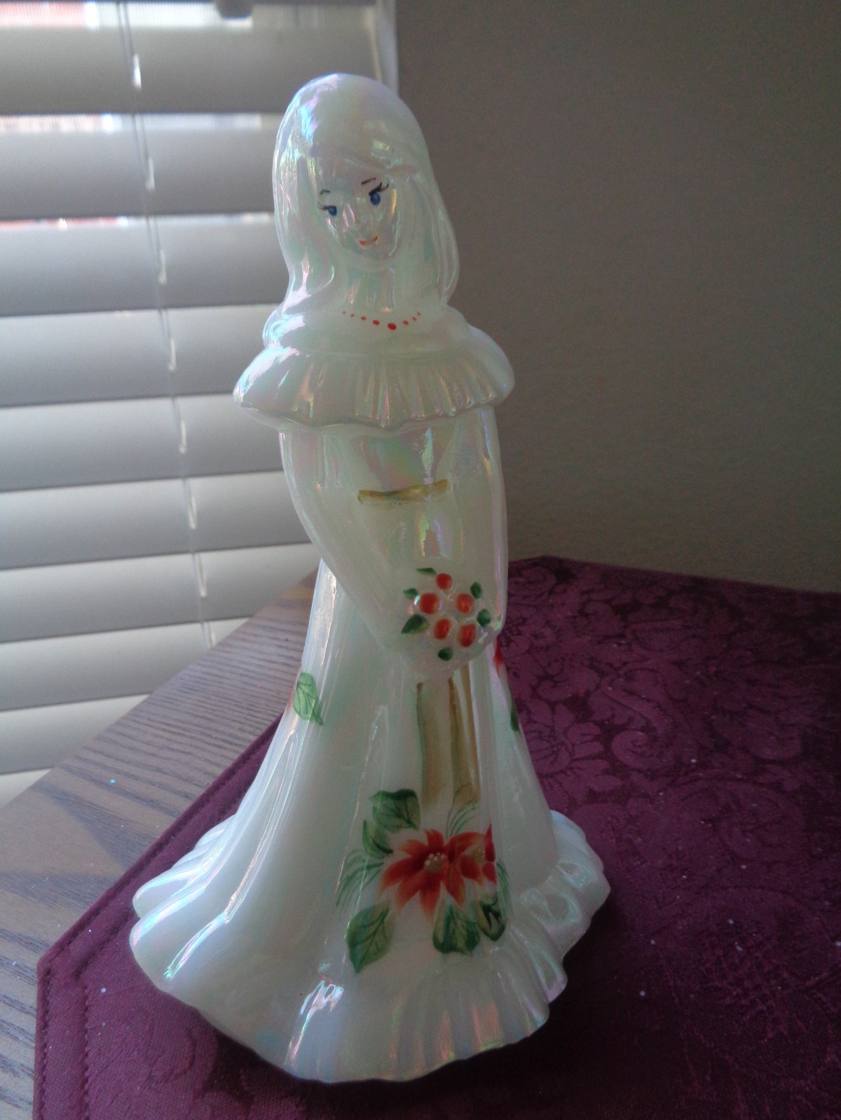 Fenton Mother of Pearl HP Poinsettia Christmas Bridesmaid Ltd Ed 49/150