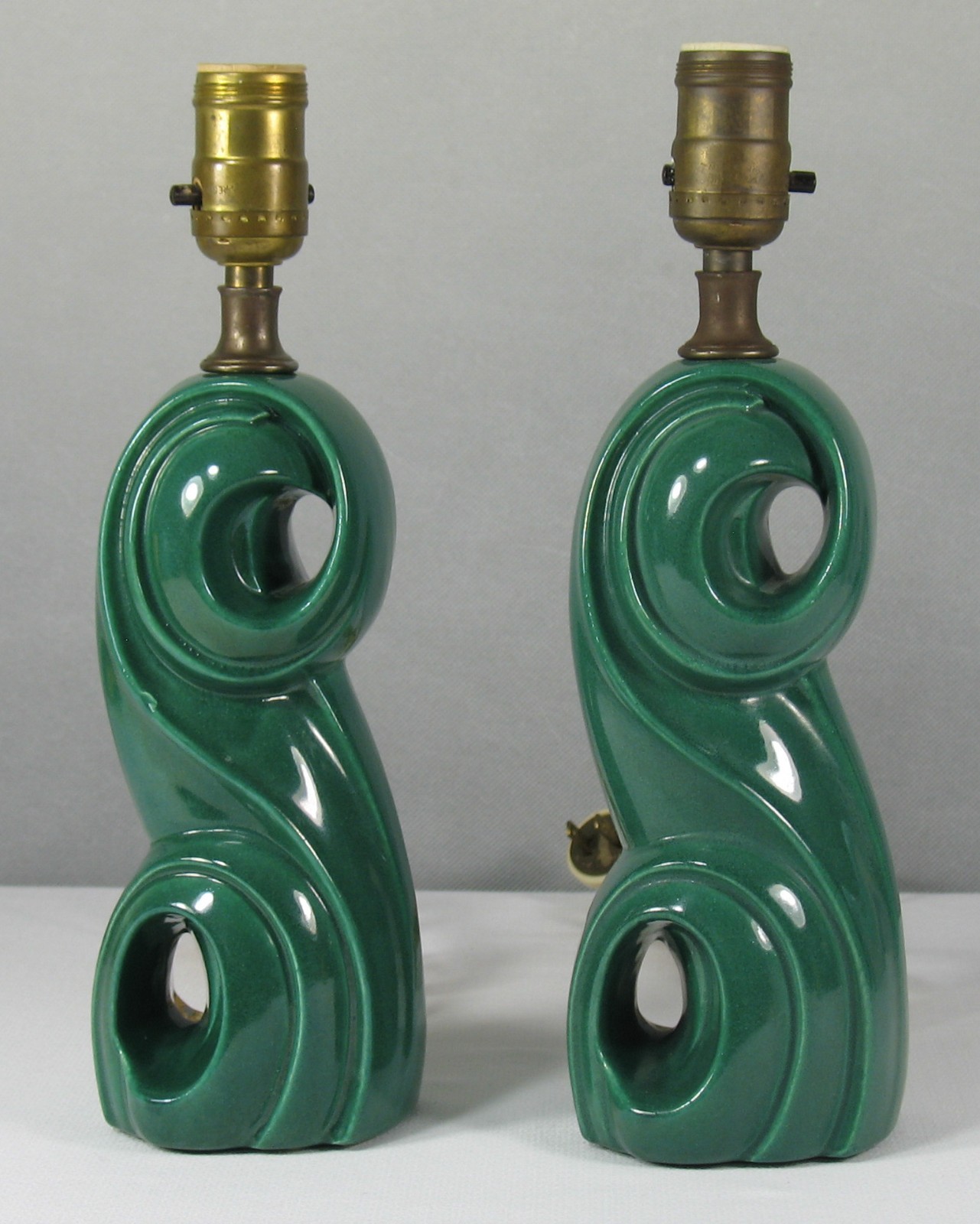 Pair Scroll Vanity Lamps by Gonder – Forest Green