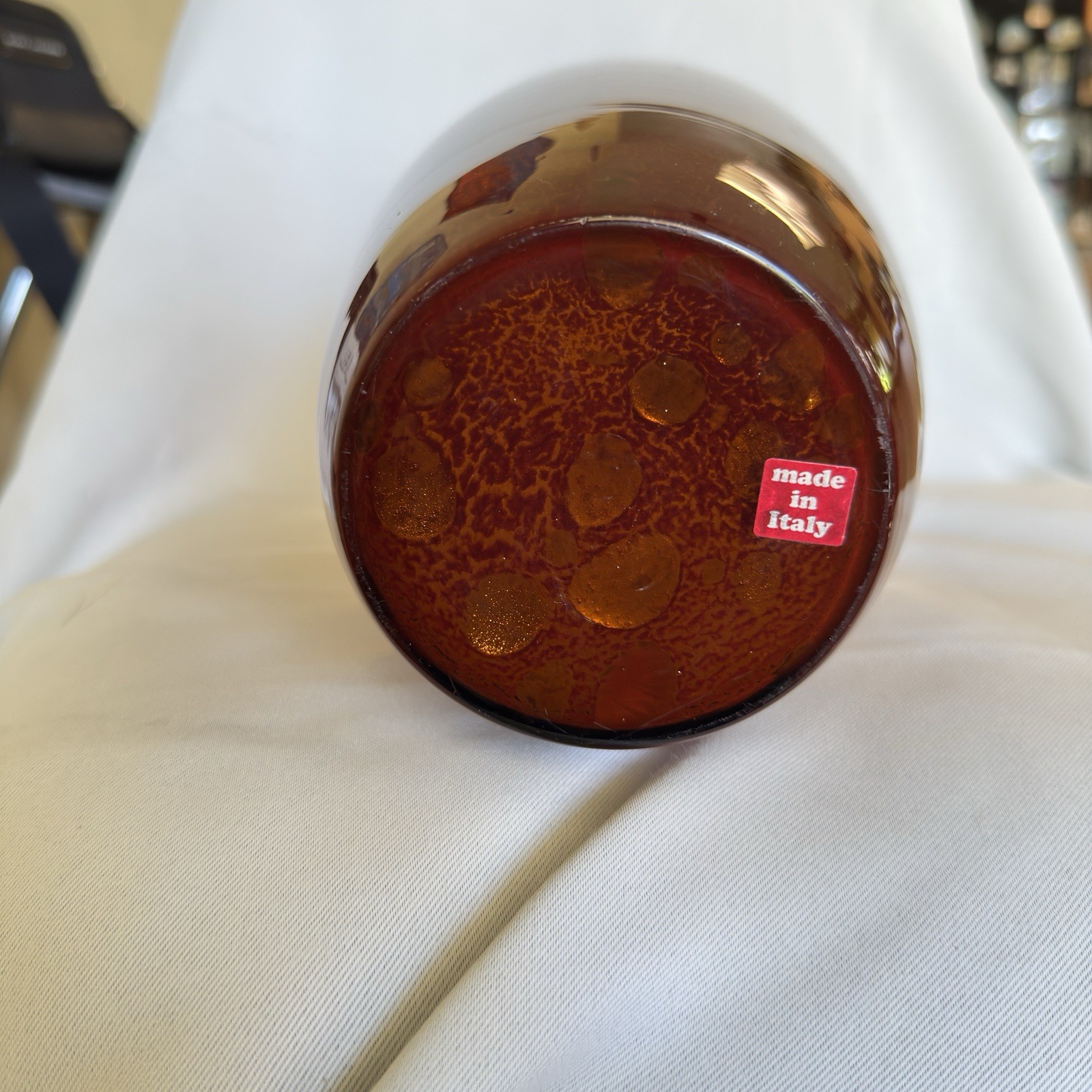Azzurra Maestri Vetrai Italy Blown Glass Vases Red Gold Splatter