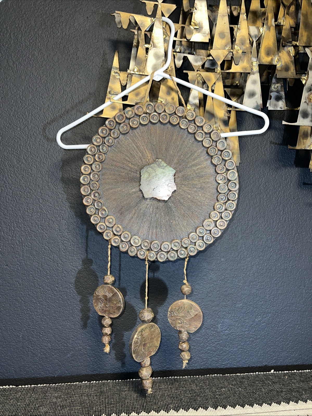 12.5in Across Louise Cole Handmade Hanging Pottery Mixed Materials STUNNING!