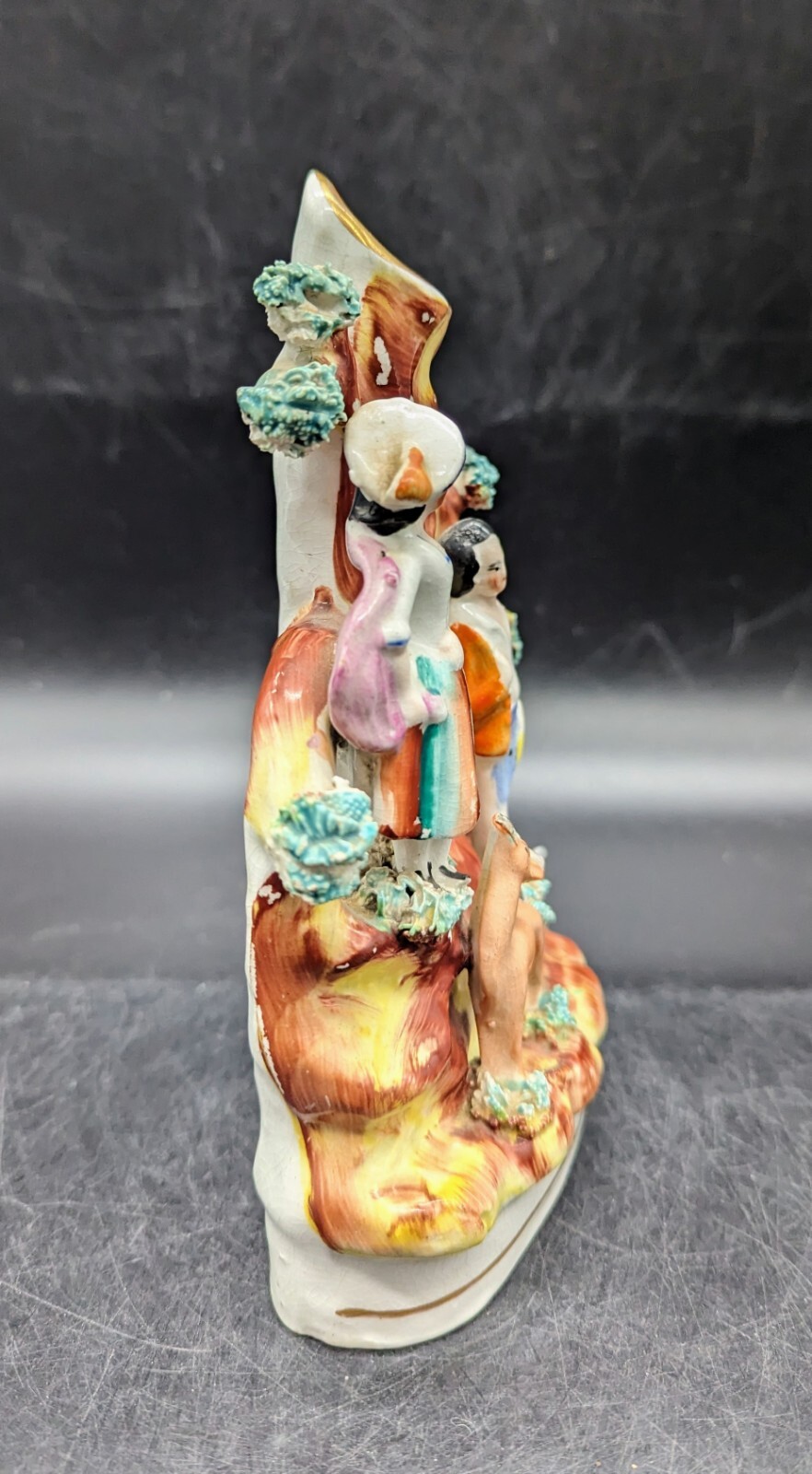 Antique Staffordshire Boy and Girl with Grain Figural Figurine Spill Vase