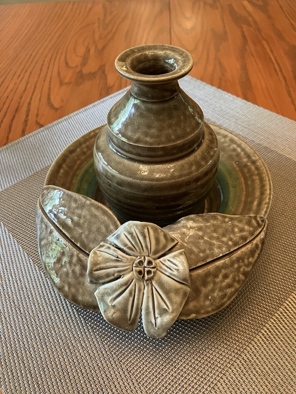 Vintage Studio candle holder vase /bowl One Piece Signed multi color Mid Century
