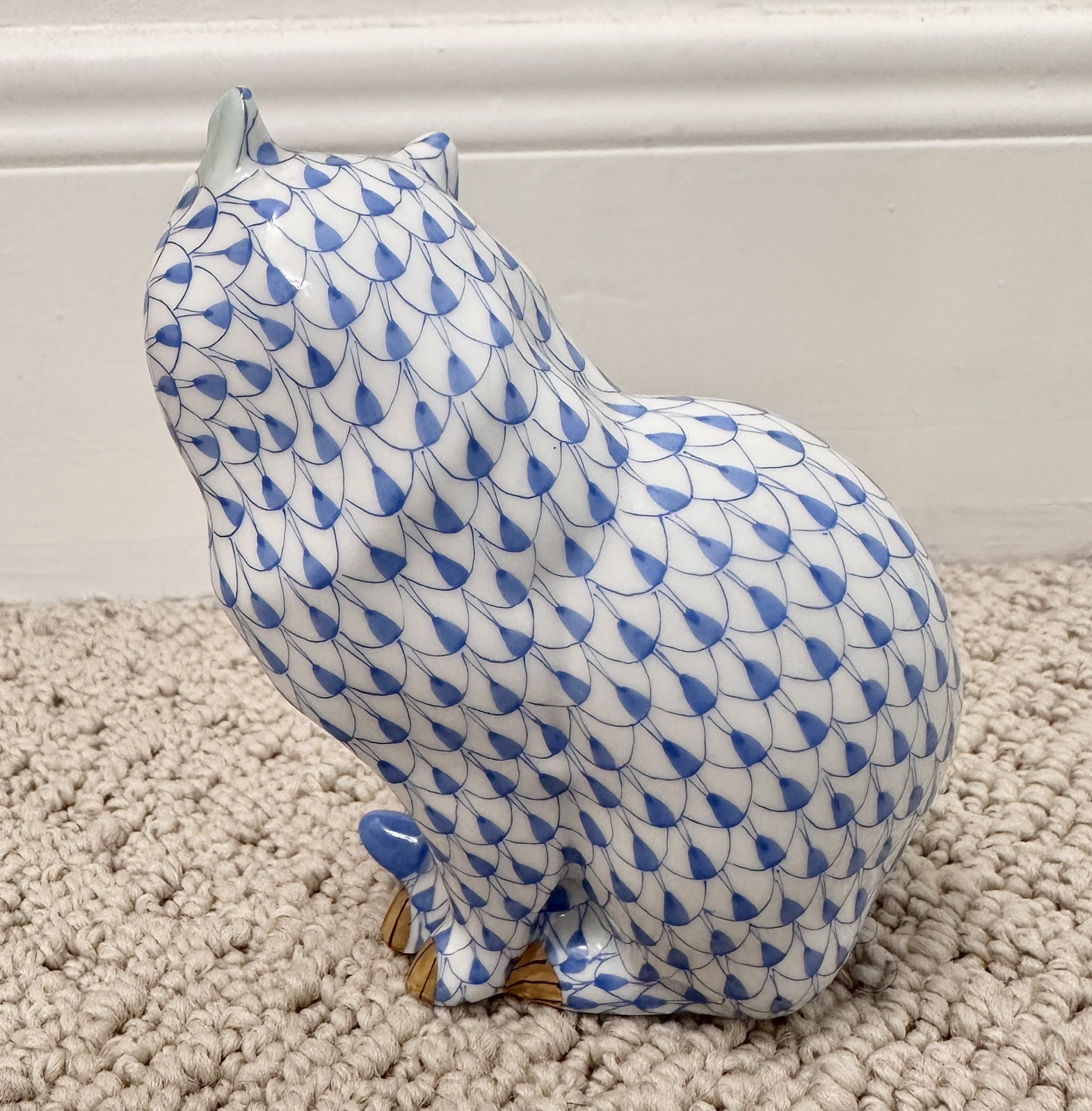 Lot of 3 porcelain cat figurines- Herend & Bing & Grøndahl blue & white antique