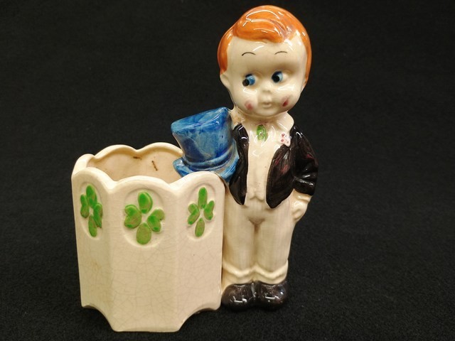 1940’s-1950’s Boy In Suit With Tophat Flower Planter Vase 7″ Tall Japan FIG 93
