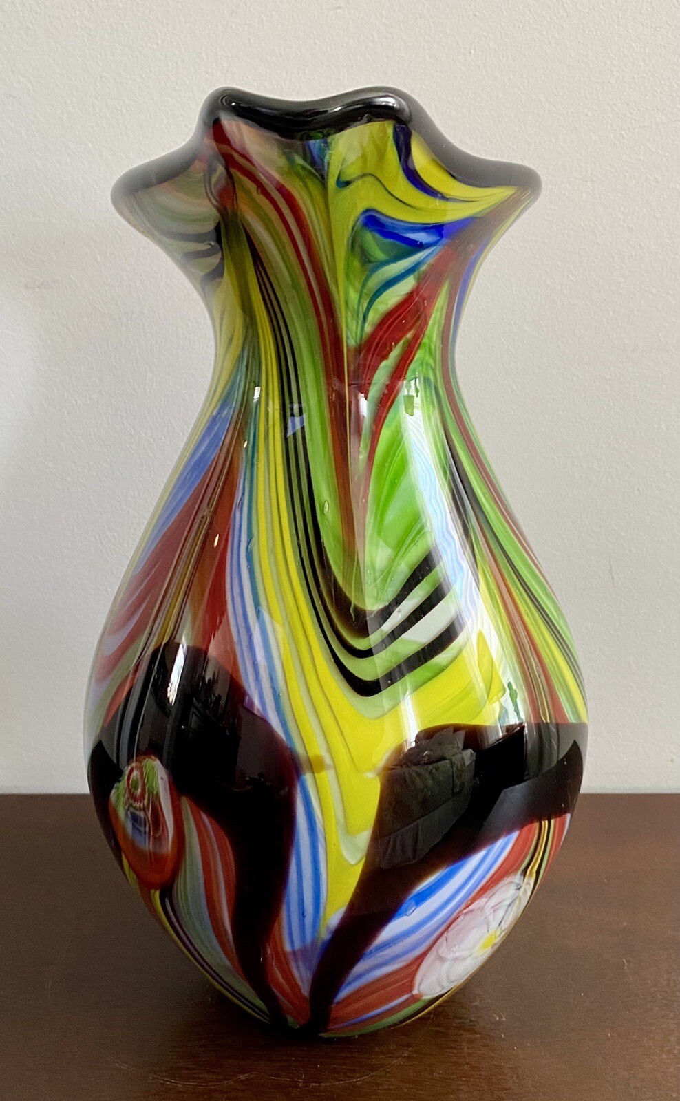Vibrant Possibly Luxury Lane Hand Blown Abstract Teardrop Art Glass Vase