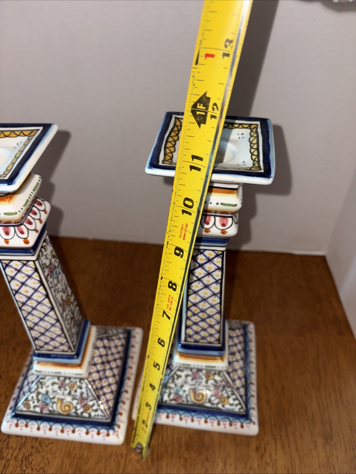 Coimbra Portugal/ Hand Painted Candlesticks /Pair XVII Floral Ceramic/mint
