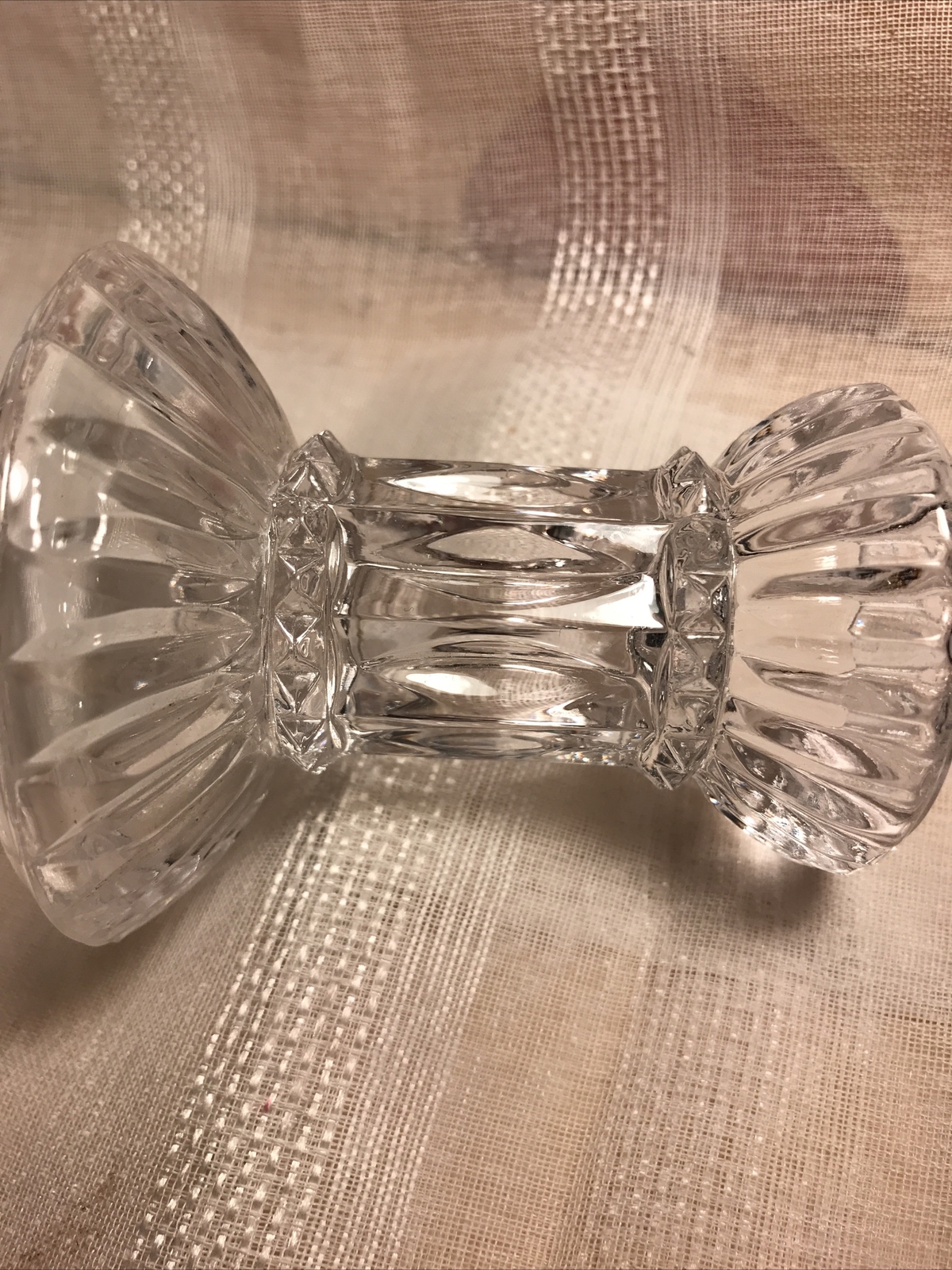 Clear Glass Pair of Candle Stick Holders Decorative Collectible Matching Ridges