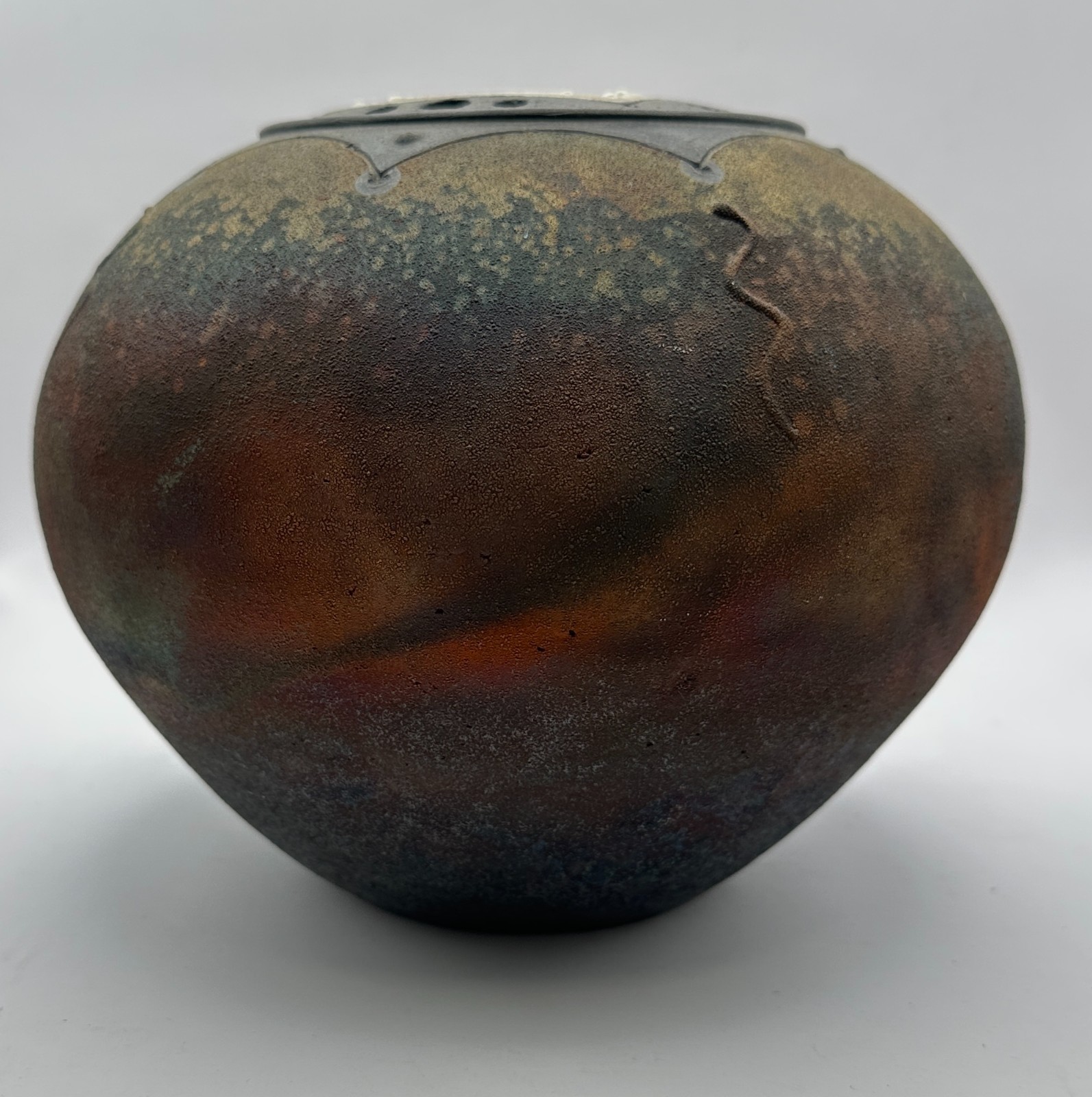 Joel Knanishu Raku Pottery Vase with Porcelain and Snake Designs