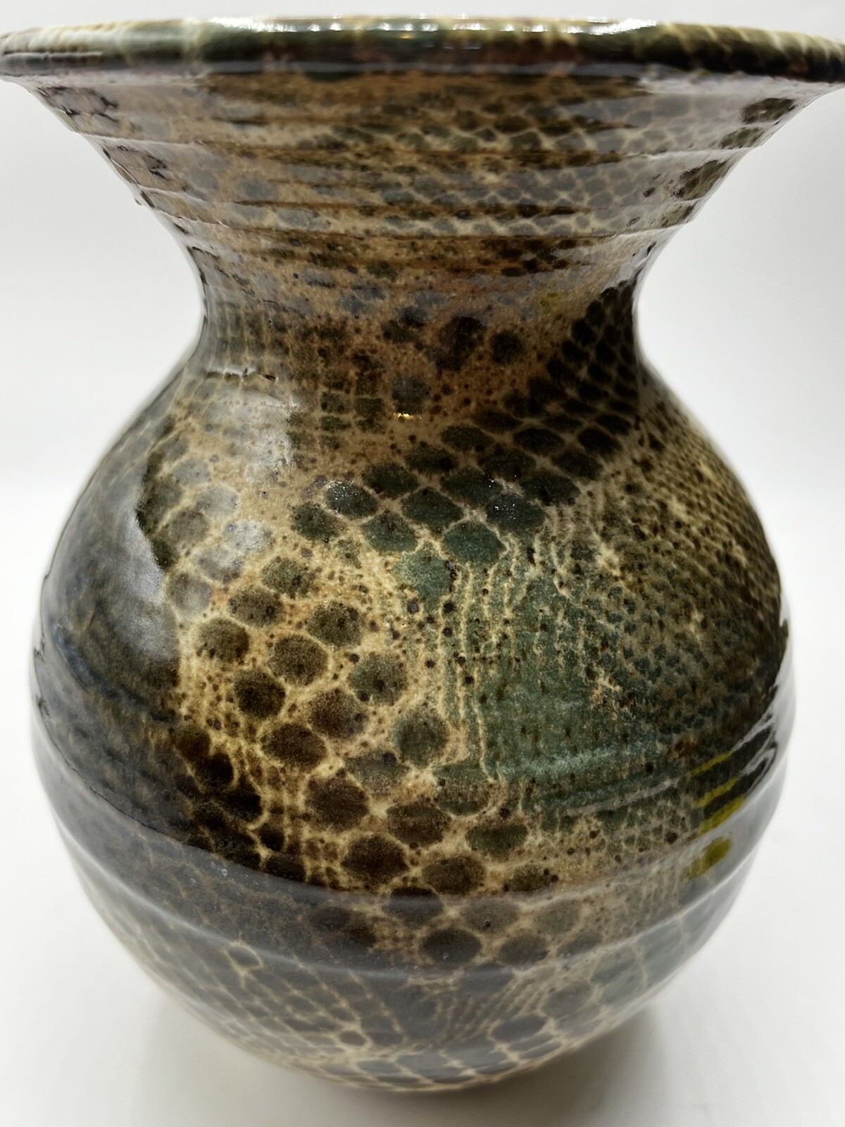 Nancy Briggs Original Pottery Signed VASE. Teal And Brown. 8”T No Chips Cracks