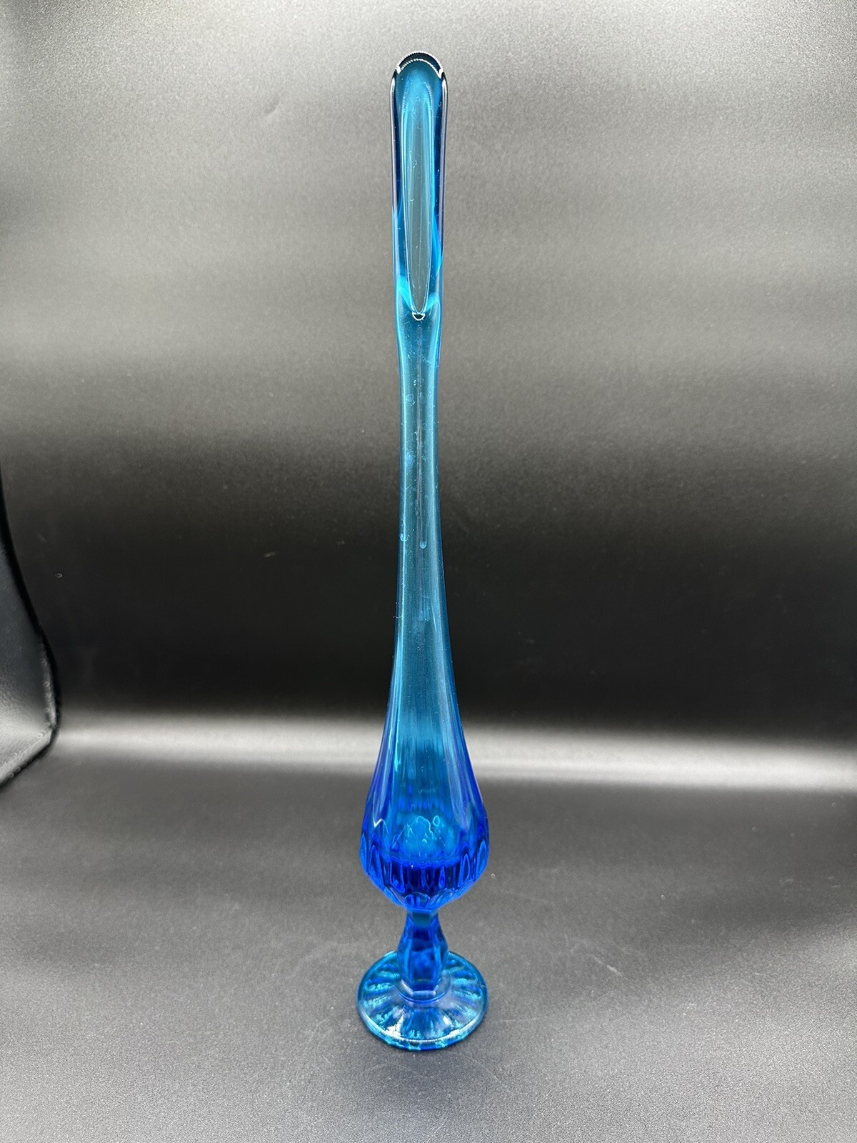 Vtg Fenton Sapphire Blue Swung Vase 15.5” Thumbprint MCM 1960’s Rare Tall Skinny