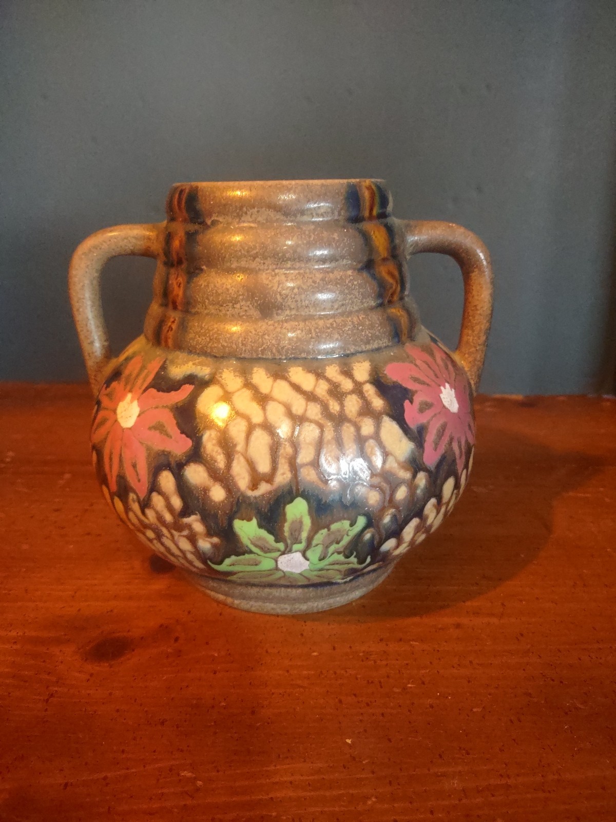 Carl Gebauer Pottery Squeeze Bag Handled Vase Art Deco Nouveau Germany ~ GREAT