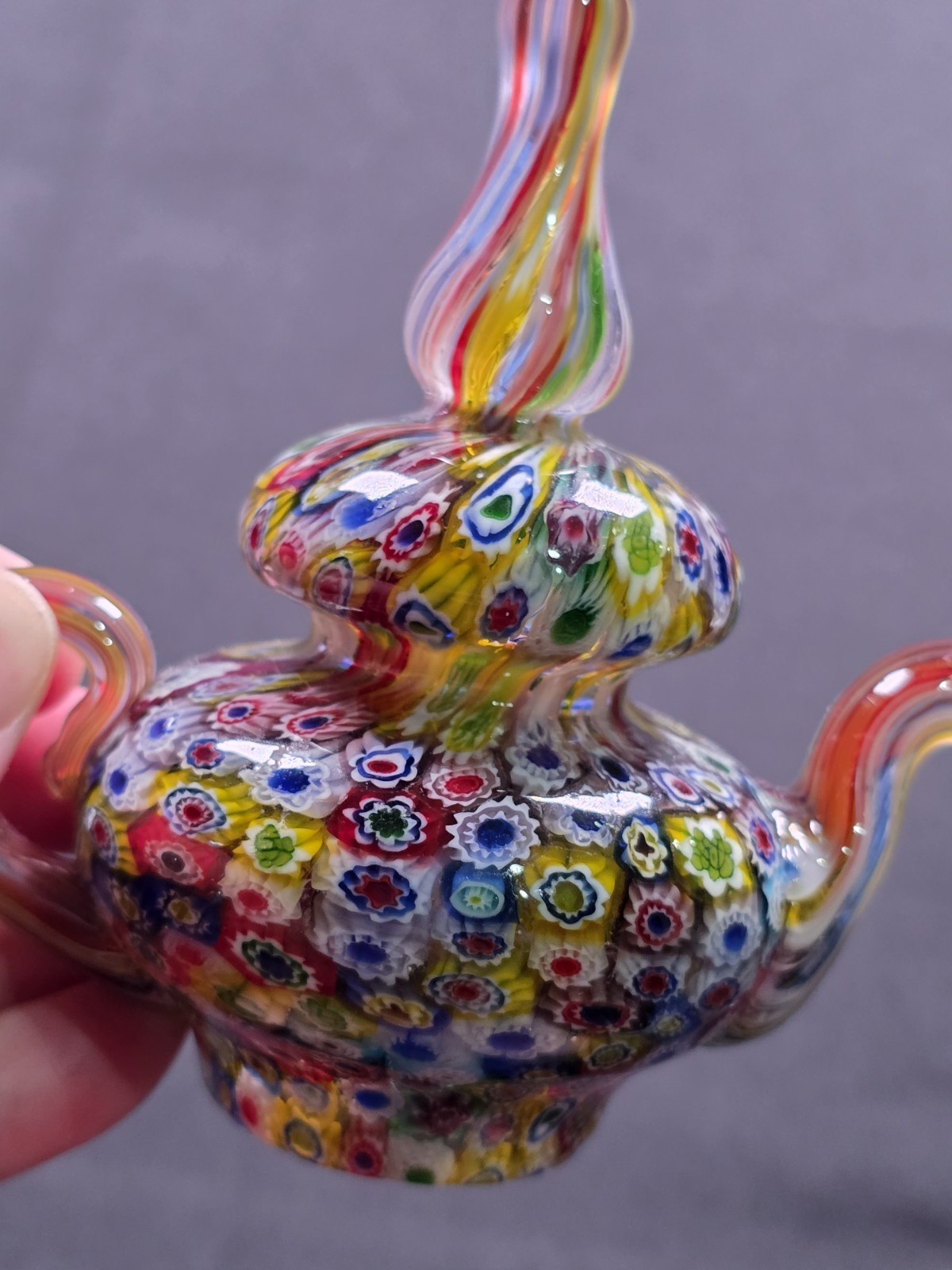 Vintage 1960s Ventian Millefiori Murano Glass Paperweight Tea Pot