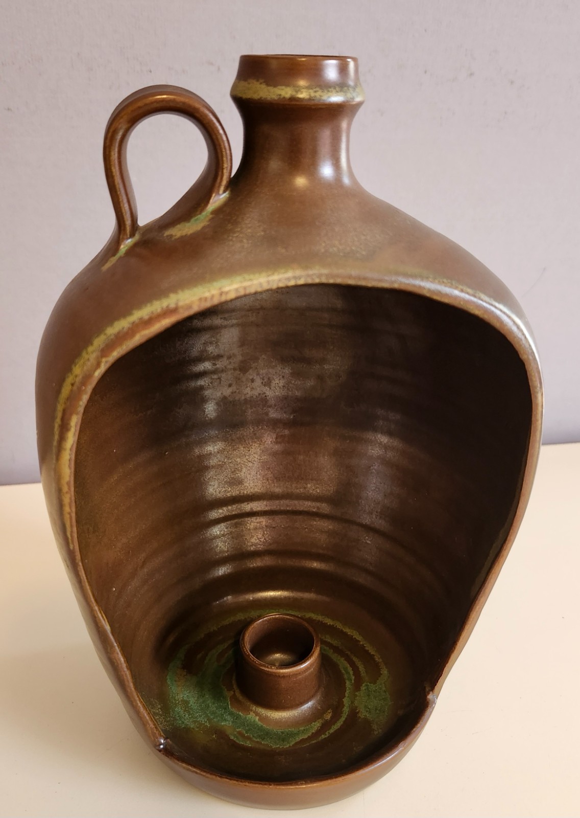 Vintage Art Pottery Candle Holder Open Jug Design 9.5 inches tall