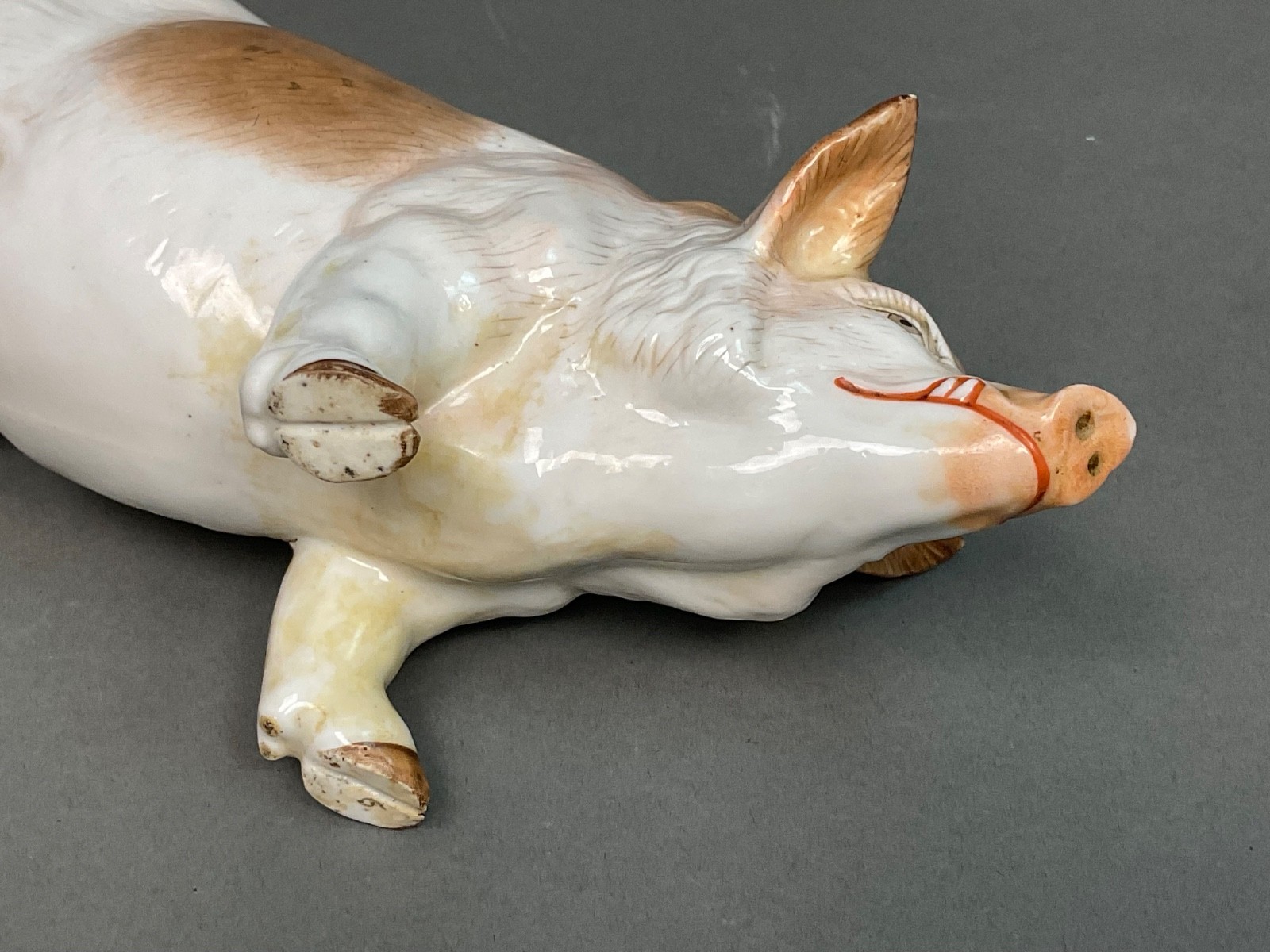 Antique German 19th Century Meissen ~Ernst Bohne Porcelain Pig ~ Wild Boar 8″