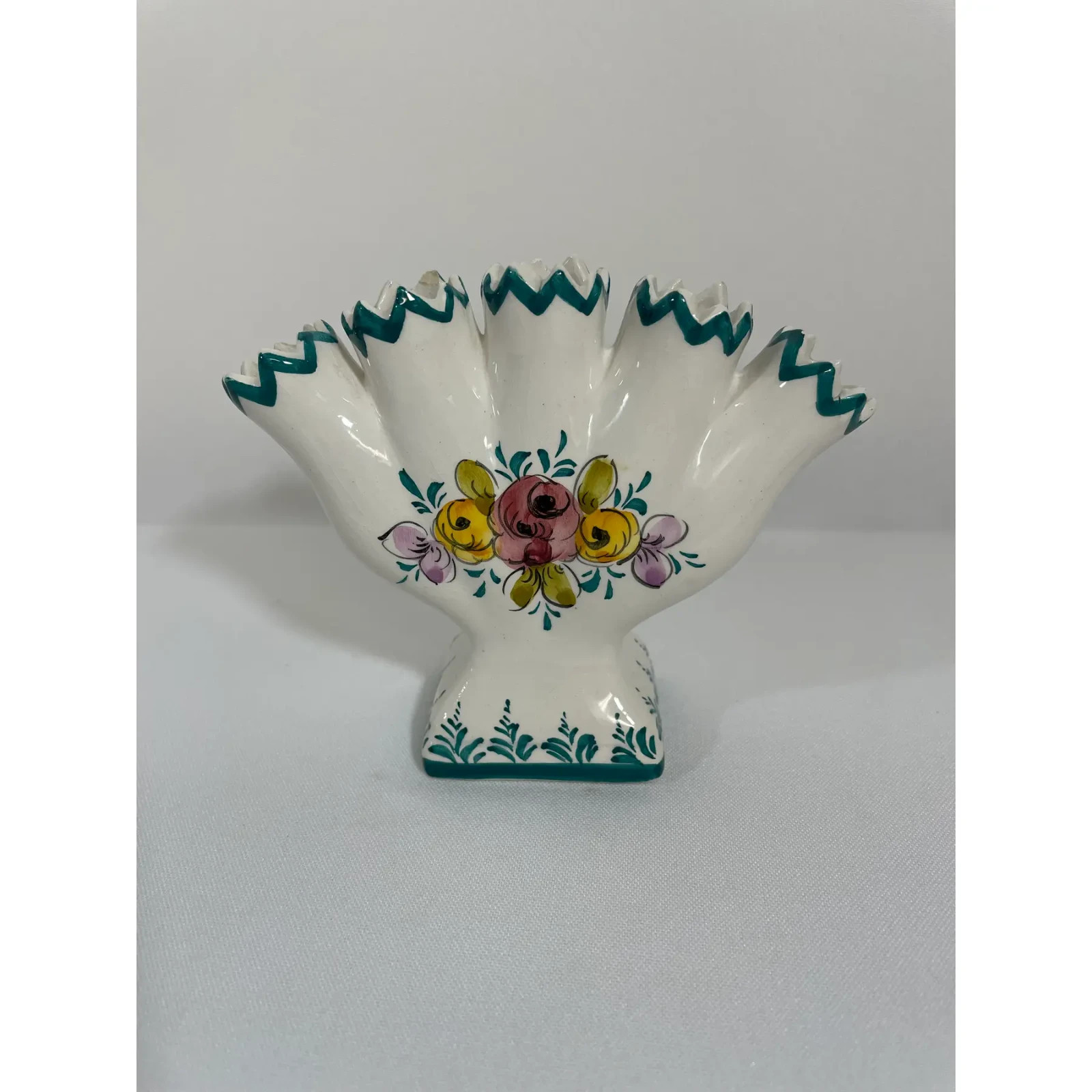 Mid 20th Century Portuguese Petite Majolica Five Finger Tulip Vase Tulipiere