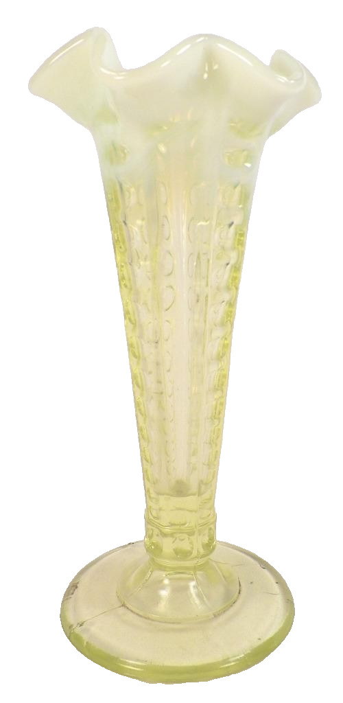 National Concave Columns Vase Vaseline Opalescent Glass #617 EAPG Antique