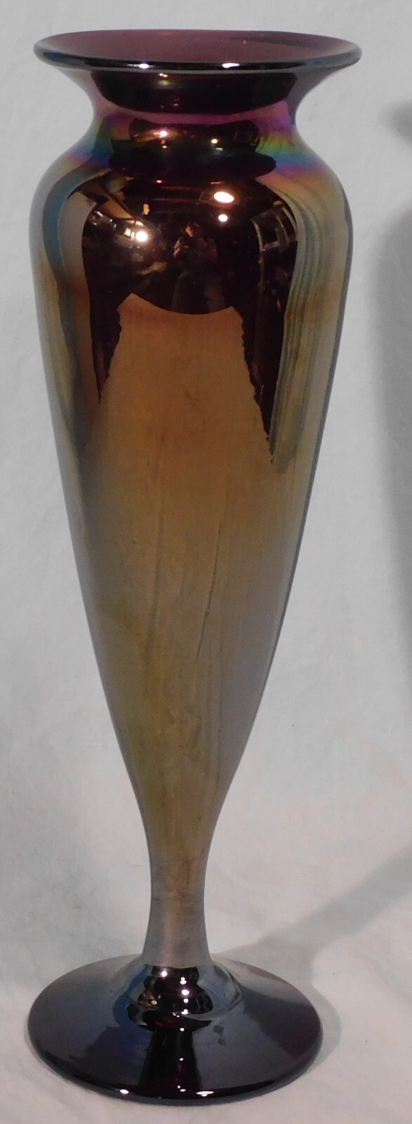 Stunning Amethyst Iridescent Handblown Vase, 10 3/4″ Tall