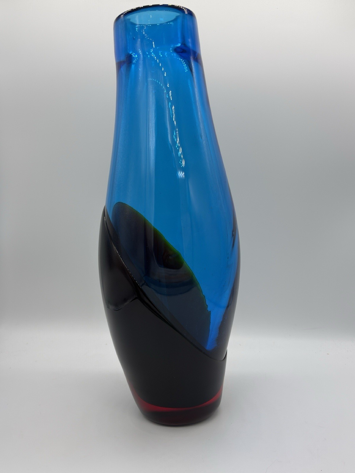 MURANO Style Tapered Layered Vase Blue/Amber /Red 14 inches Tall