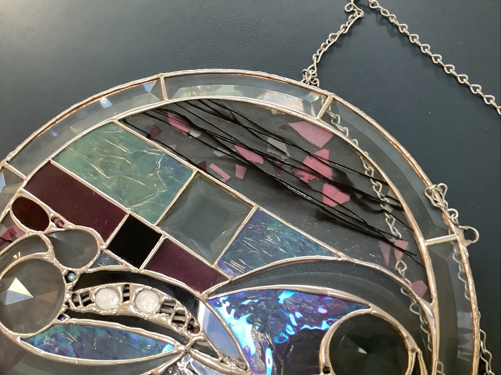 Handmade Round Stain Glass 3D Hanging Glass 14 Inch Colorful Piece-BEAUTIFUL!