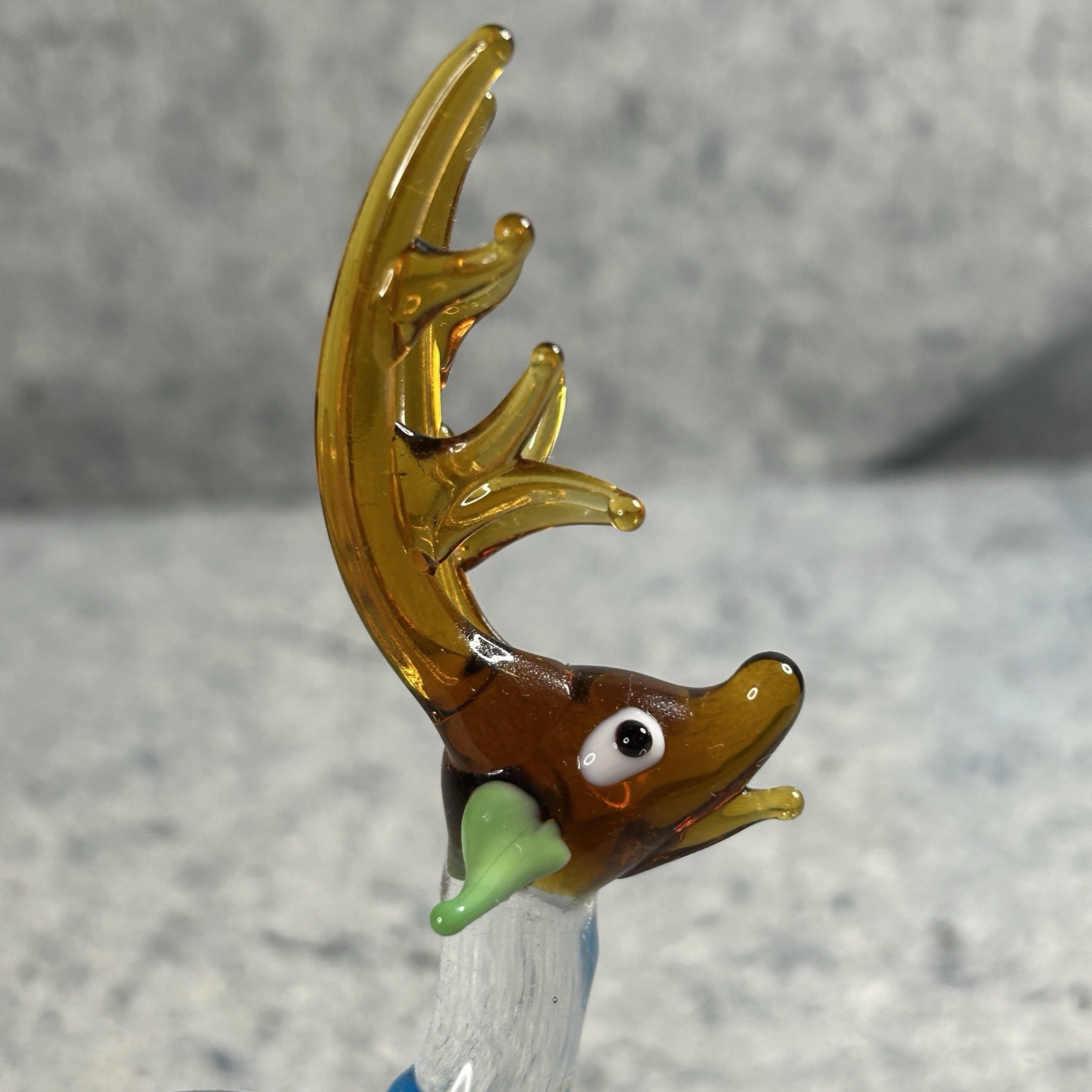 Hand Blown Art Glass Deer Figurine Blue Amber Spotted Vintage Style