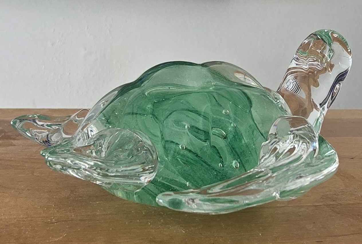 SEA TURTLE Murano Style Glass – Green Swirl Center – 4″ Inches