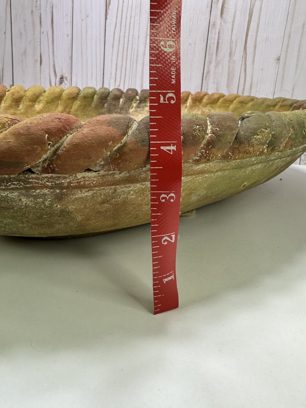 Large Heavy Oval Decorative Terracotta Braided Mixed Fruit Bowl Mexican Folk Art