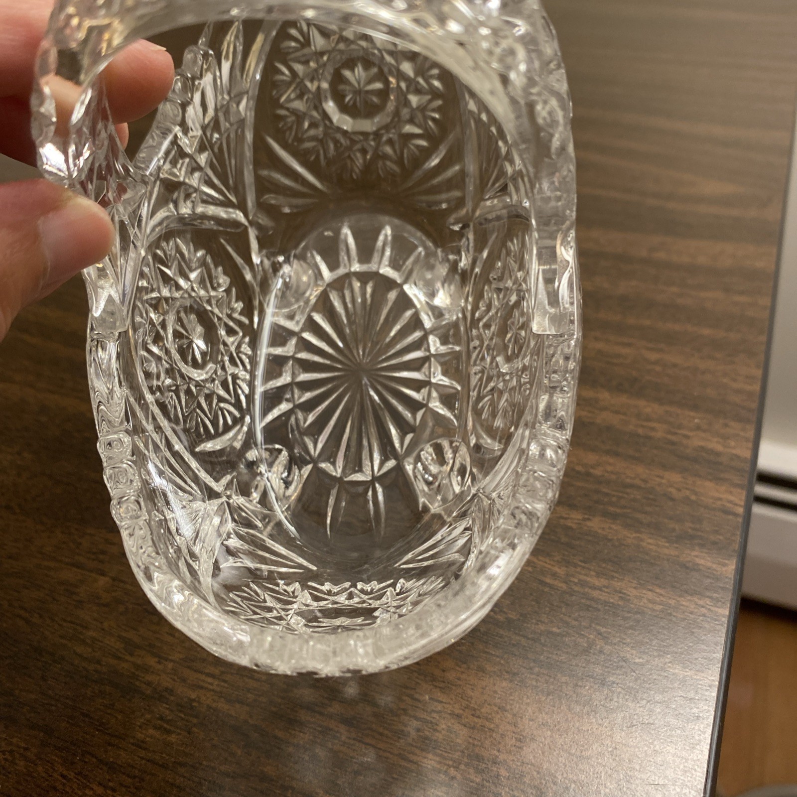 Vintage Candy Dish Basket Shaped Glass Bowl With Handle Cut Glass