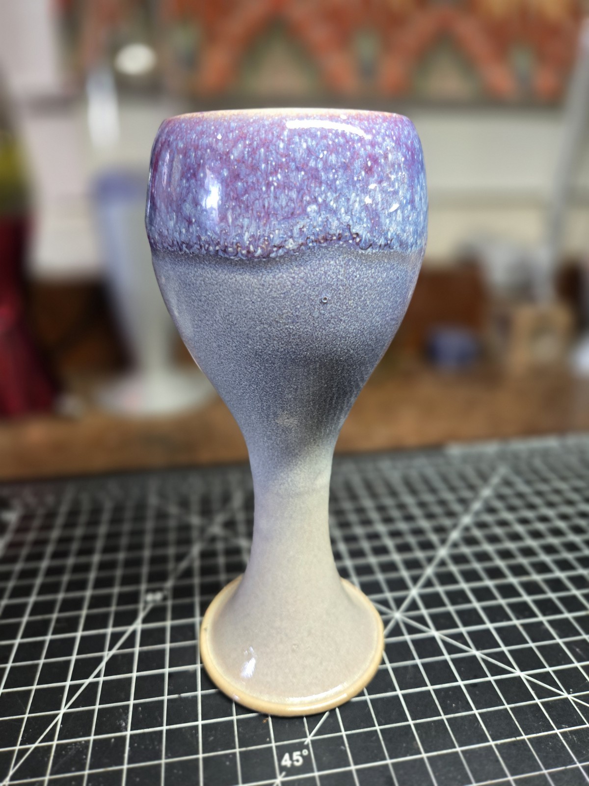 ceramic goblet chalice pottery purpble blue glaze signed mb cup glass art