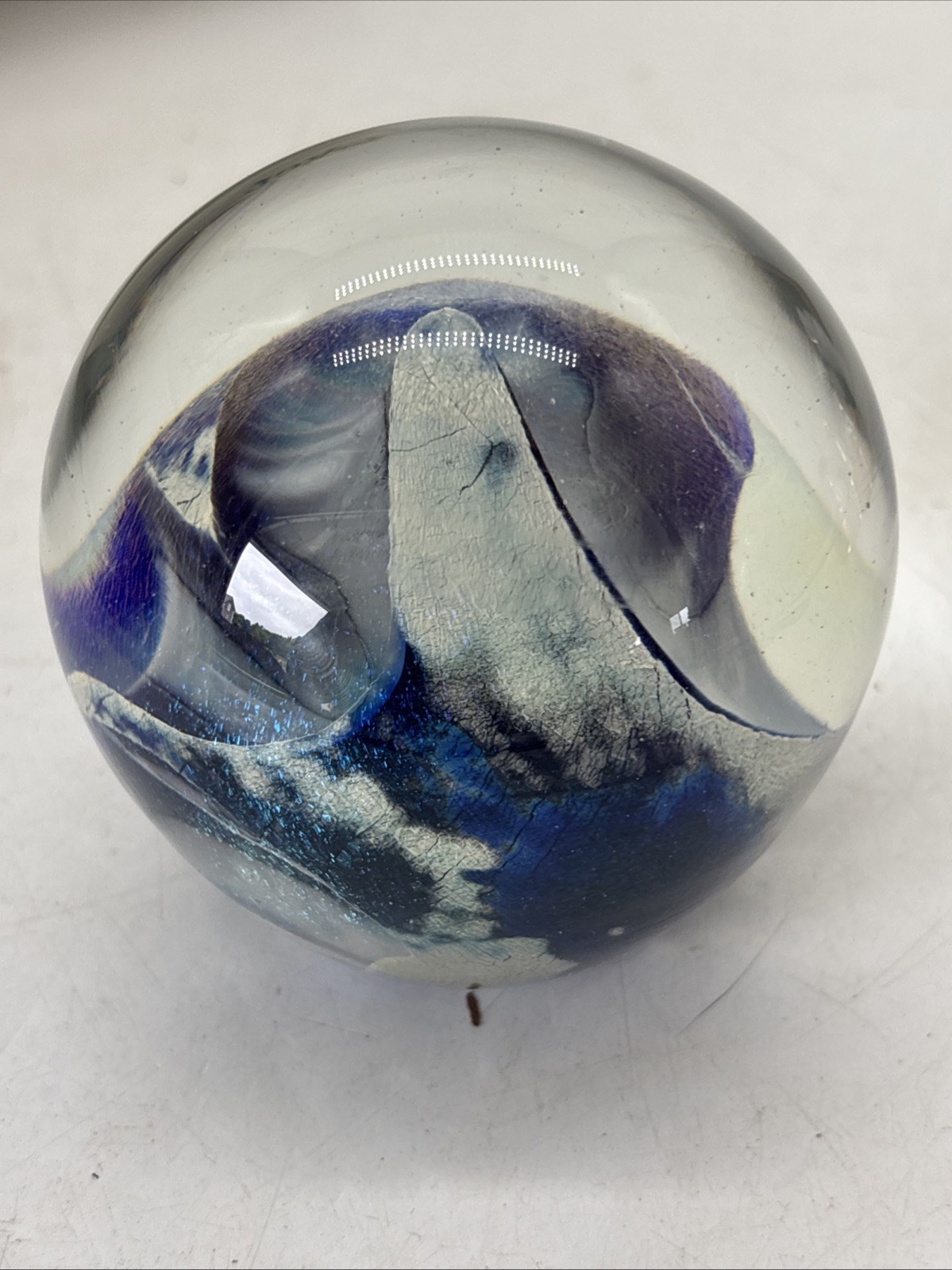 Vintage Robert Eickholt Signed “ocean Sea” 1982 Hand Blown Glass Paperweight Blu