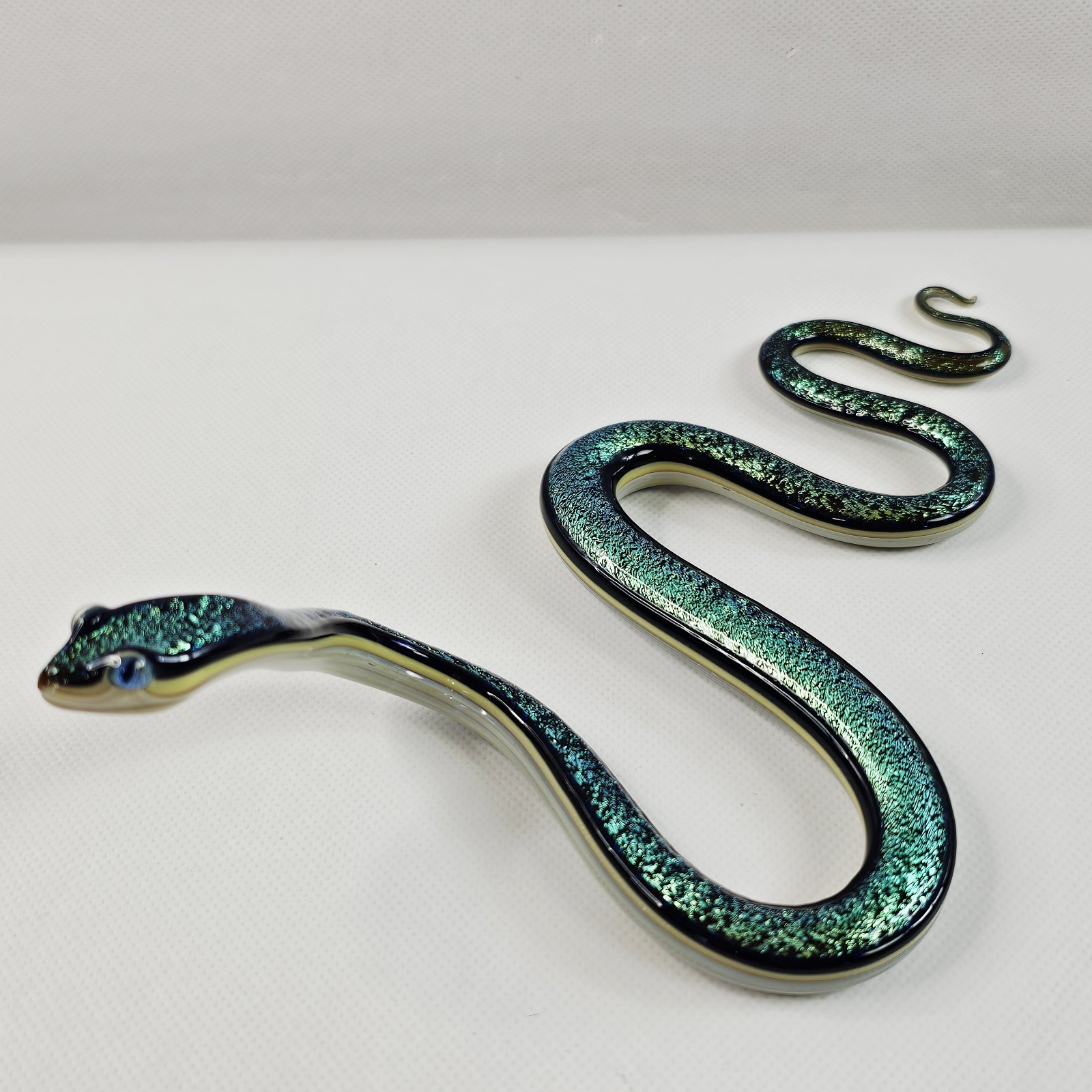 Scott Bisson Art Glass Snake Sculpture Figurine Signed 2005 Iridescent Dichroic