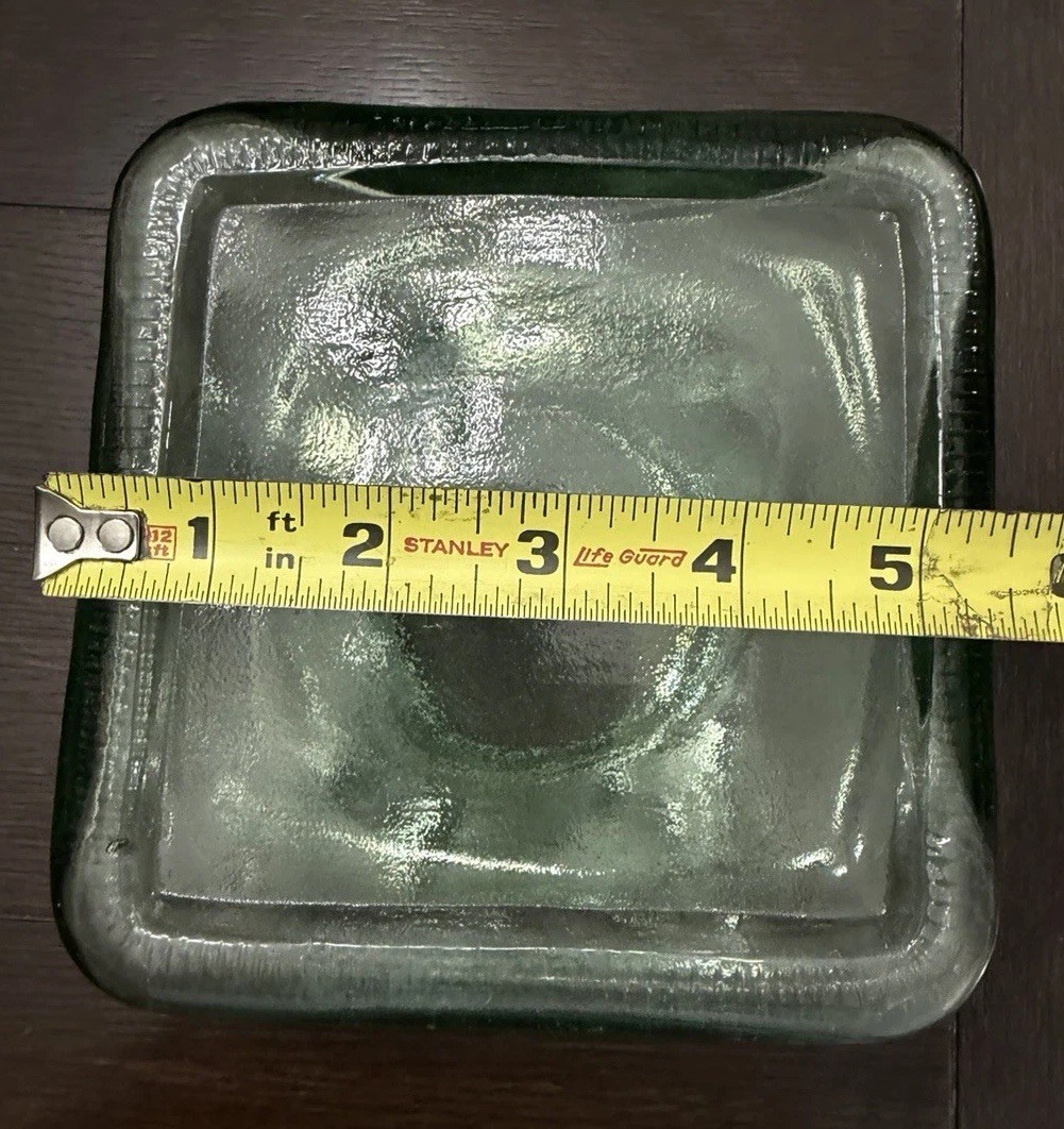 Mid Century Modern Sea Glass Green Square Textured Vase 7” Artisan Hand Blown