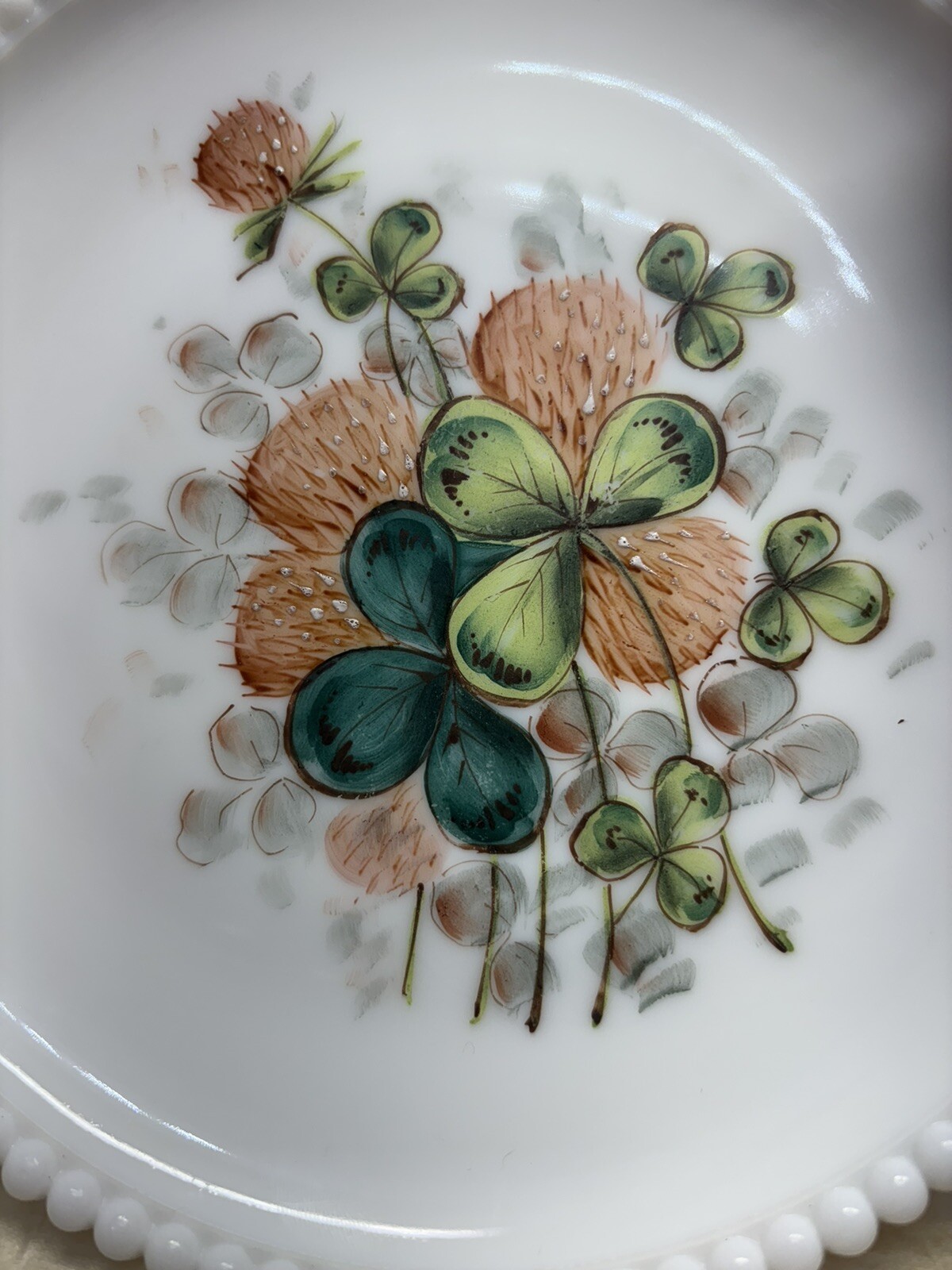 Vintage Westmoreland Beaded Edge Clover Flower/ Leaf Cup/saucer/salad Plate
