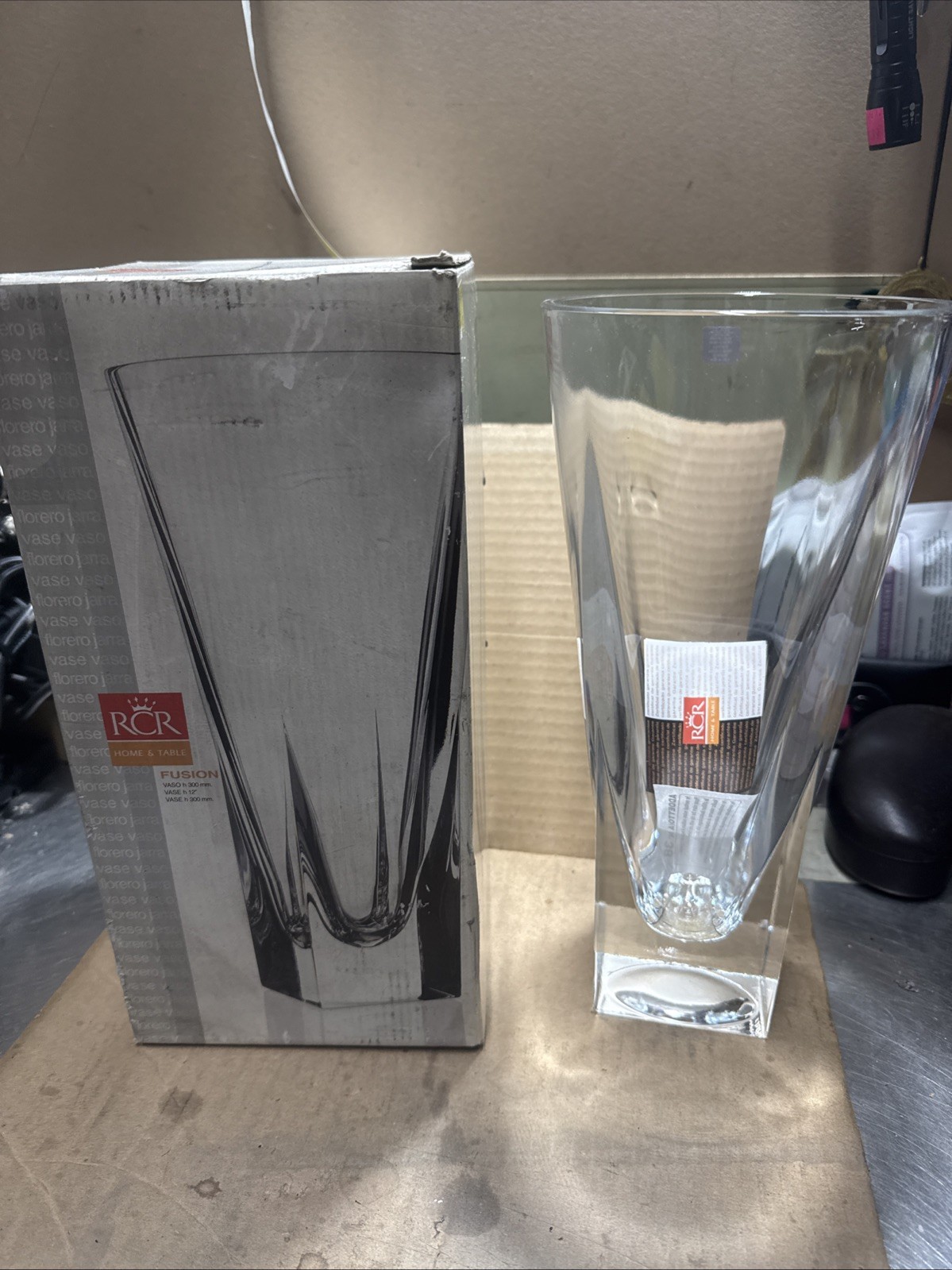 RCR Home & Table Fusion Lead Free Crystal Vase Made in Italy-12″ Tall and Heavy!