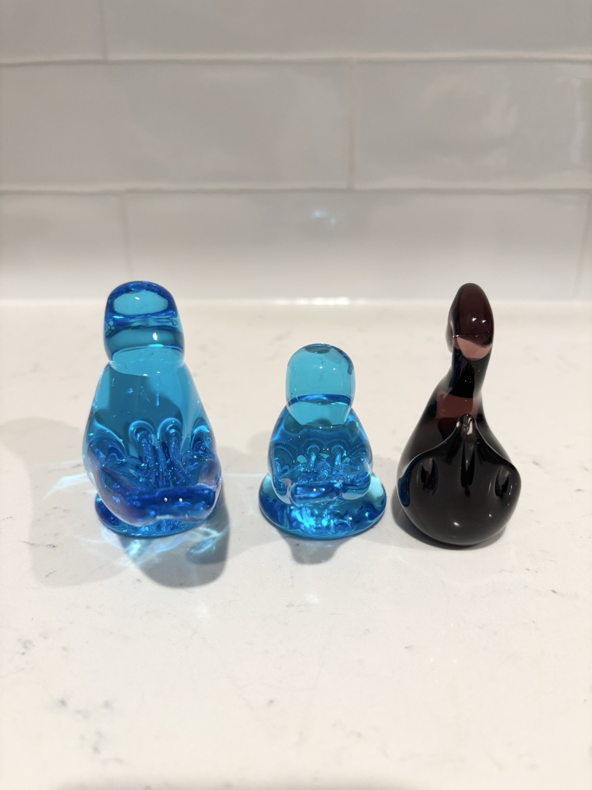Vintage Glass Blue Bird Of Happiness & Purple Duck Goose Swan Lot Of 3 Roy Ray