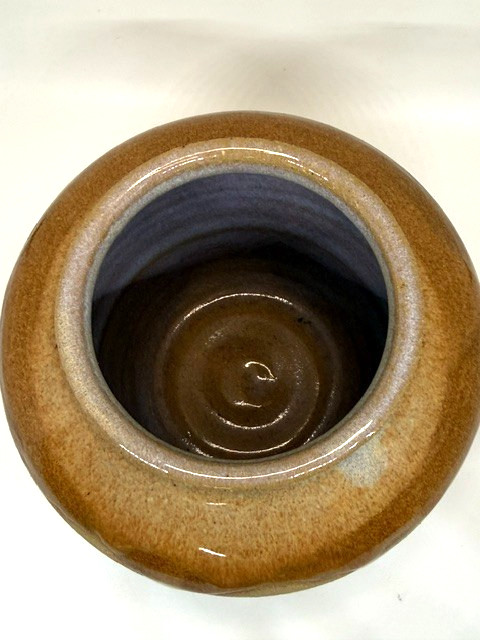 Hand Thrown Studio Brown Drip Glaze Pottery Vase Crock Signed by Artist GEK(?)