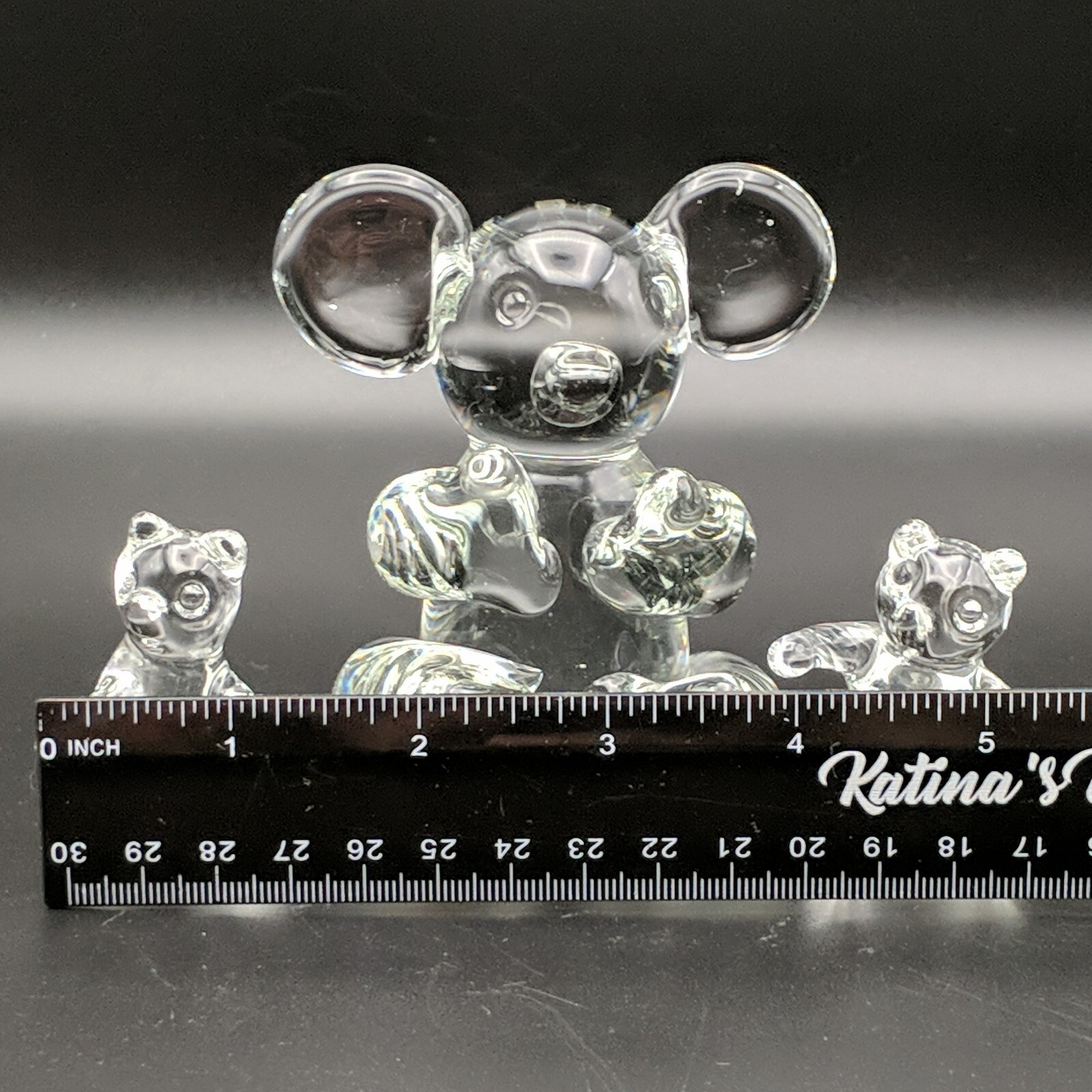 Clear Art Glass Koala Bears Mother & 2 Babies Children Figurines Set of 3