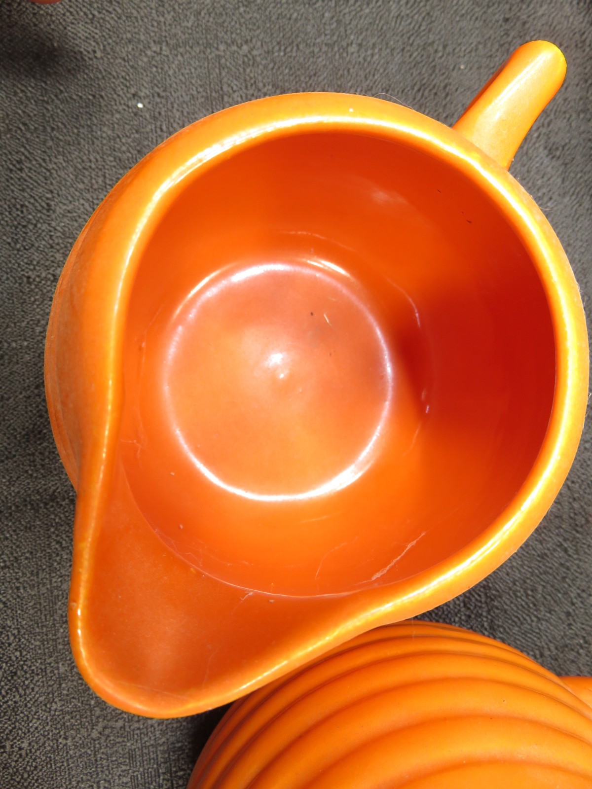 VINTAGE Bauer Pottery Ring Ware Orange Creamer & Sugar Bowl Set