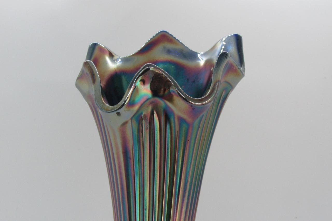 Fenton Art Glass Fine Rib Carnival Glass Sapphire Blue Vase c. 1930s