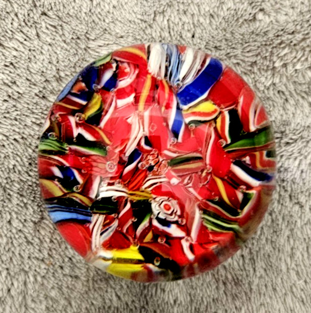VTG Heavy Art Glass Paperweight~Murano Style~Multicolor~2.5 in