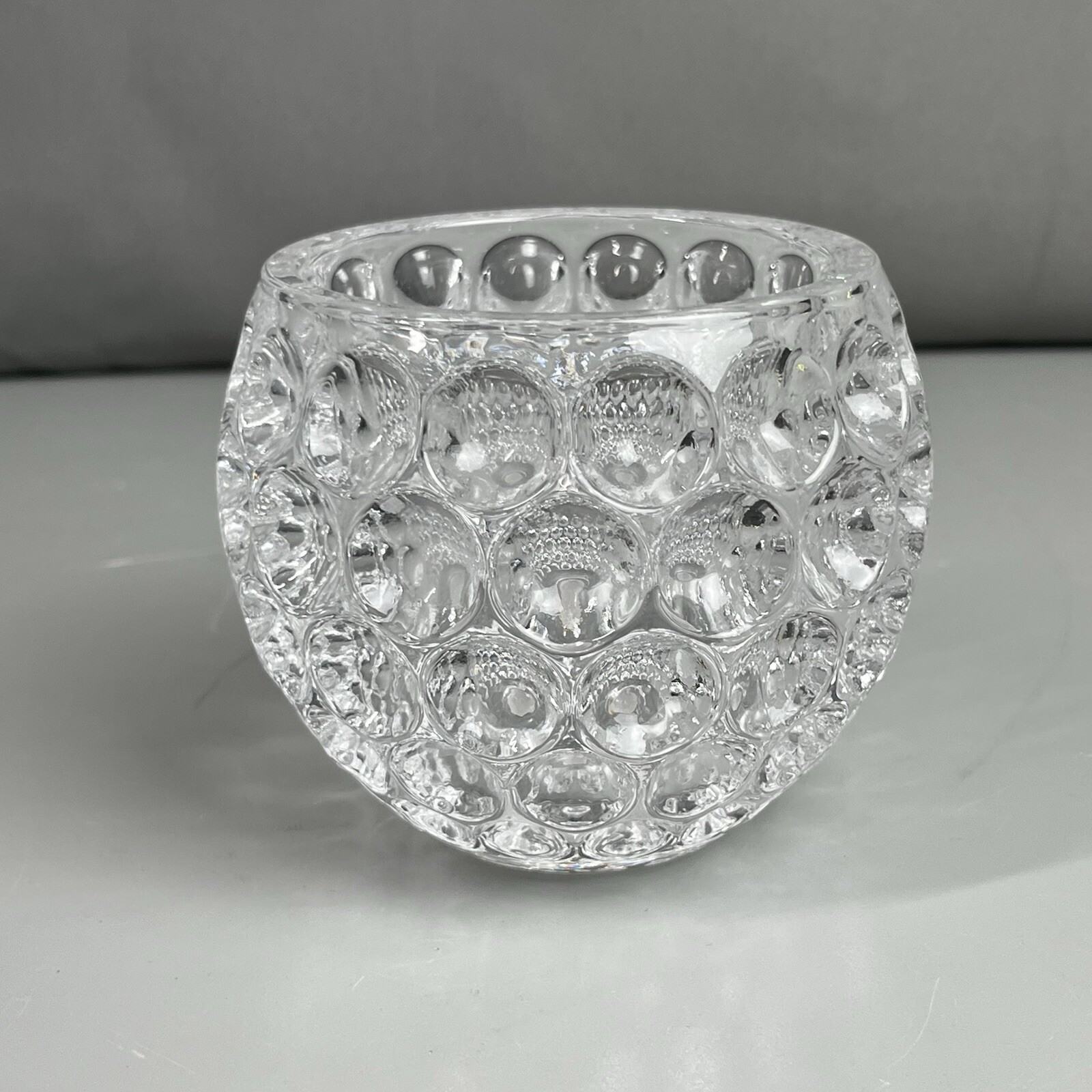 Fitz & Floyd Round Optic Dimpled Circles Heavy Crystal Votive Candle Bowl 4⅜”