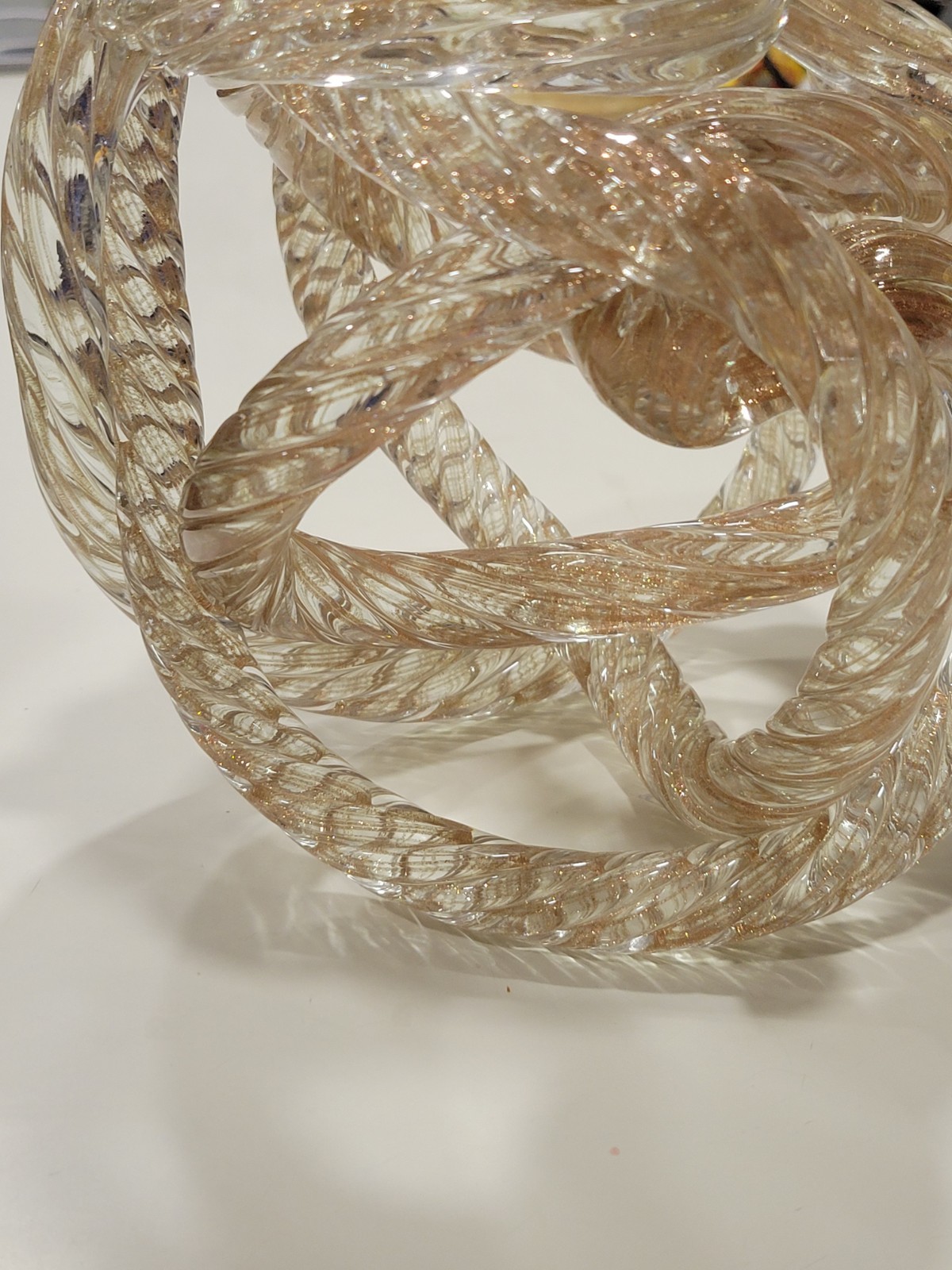 Large 7.5″ Heavy 4lb Vtg Murano Style Art Glass Knot Sculpture Copper Aventurine