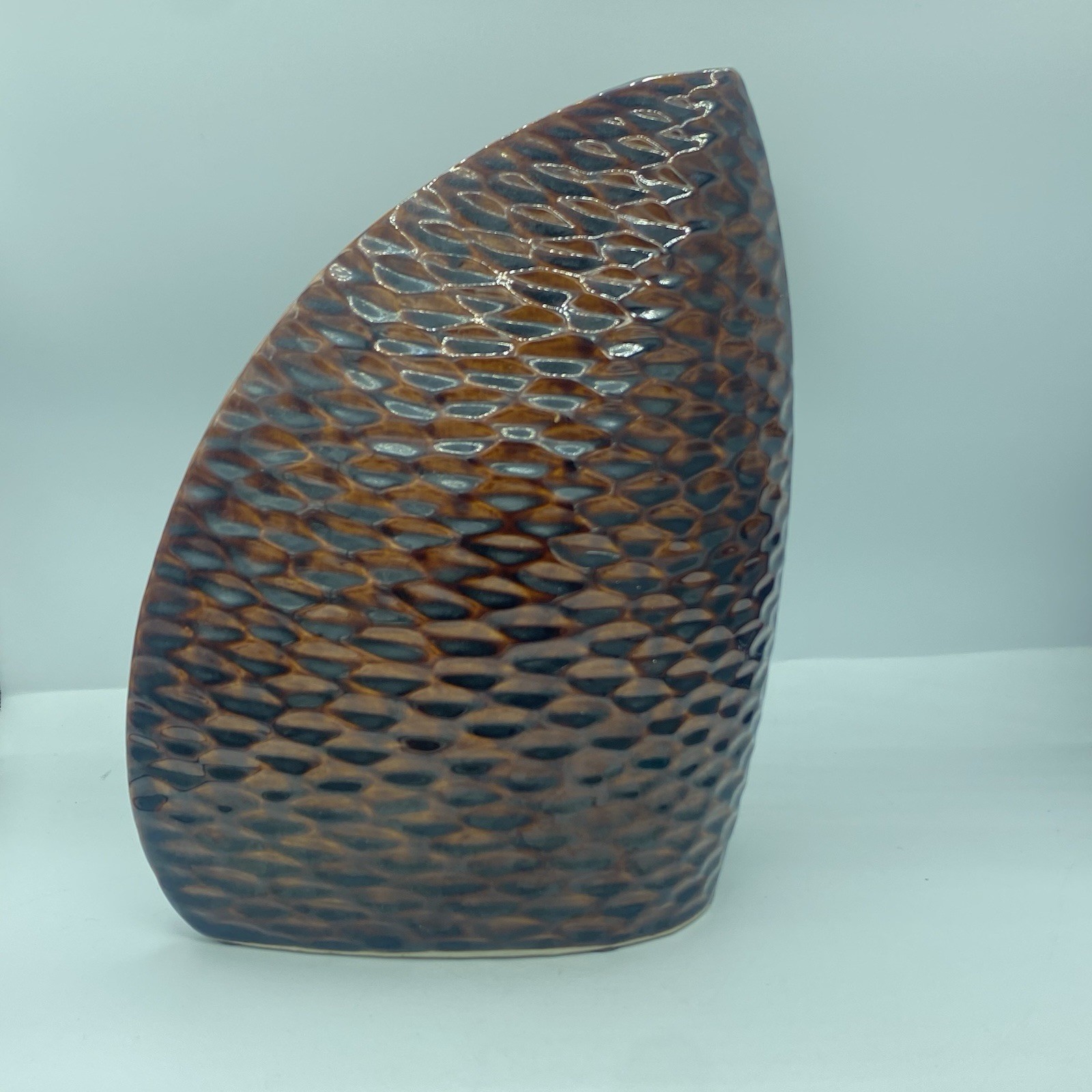Large Sculptural Sail Vase Brown Ceramic Textured Modern Art Decor Statement