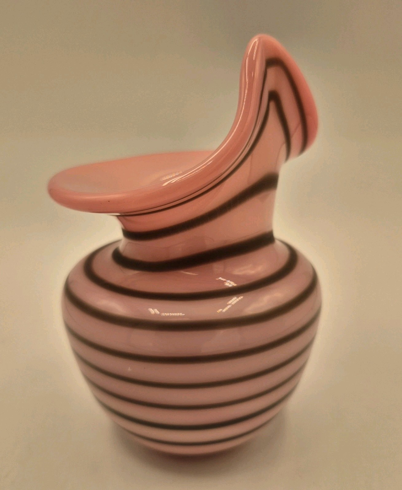 Pink Handblown Jack in the Pulpit Studio Glass Bud Vase Gray Optic Swirl 4.75″