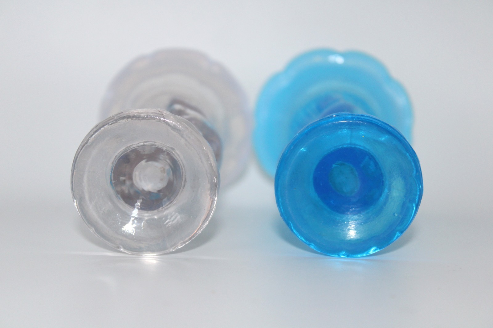 Fenton #38 Clear French and Blue Opalescent Mini Torch Left Hand Vases